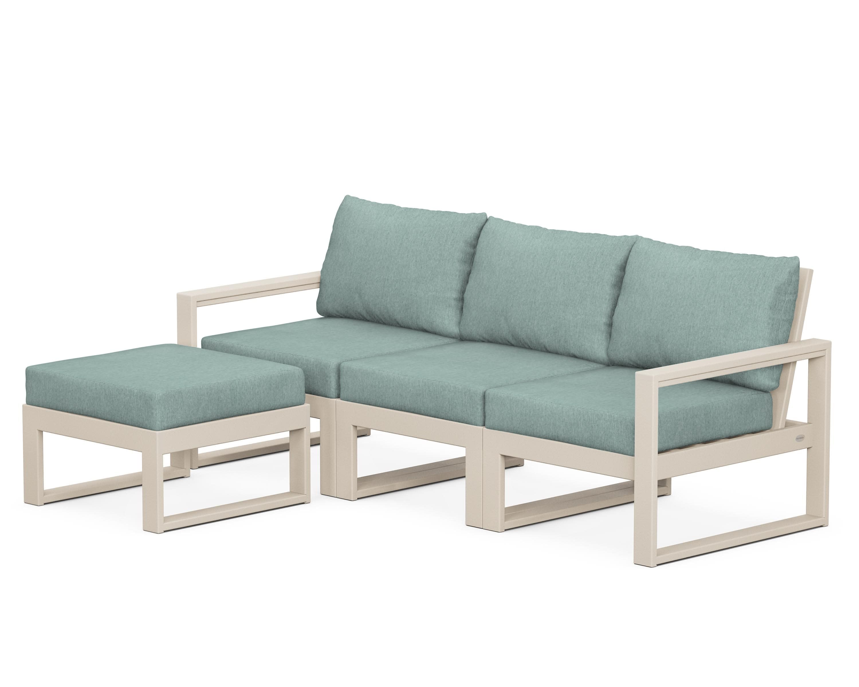 EDGE 4-Piece Modular Deep Seating Set with Ottoman in Sand / Glacier Spa