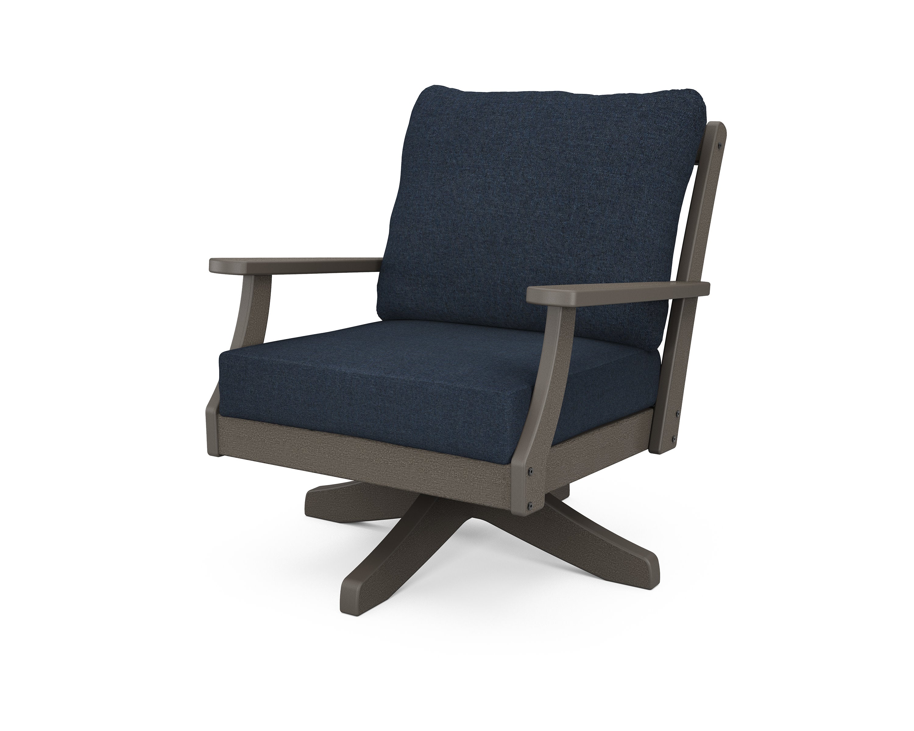 Braxton Deep Seating Swivel Chair in Vintage Coffee / Marine Indigo