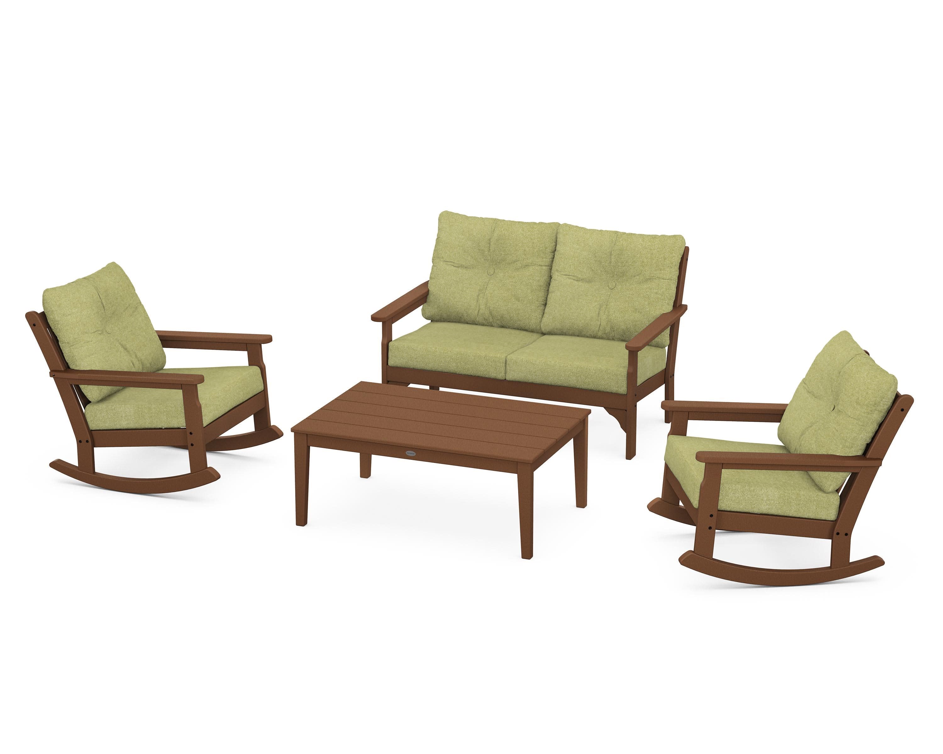 Vineyard 4-Piece Deep Seating Rocking Chair Set in Teak / Chartreuse Boucle
