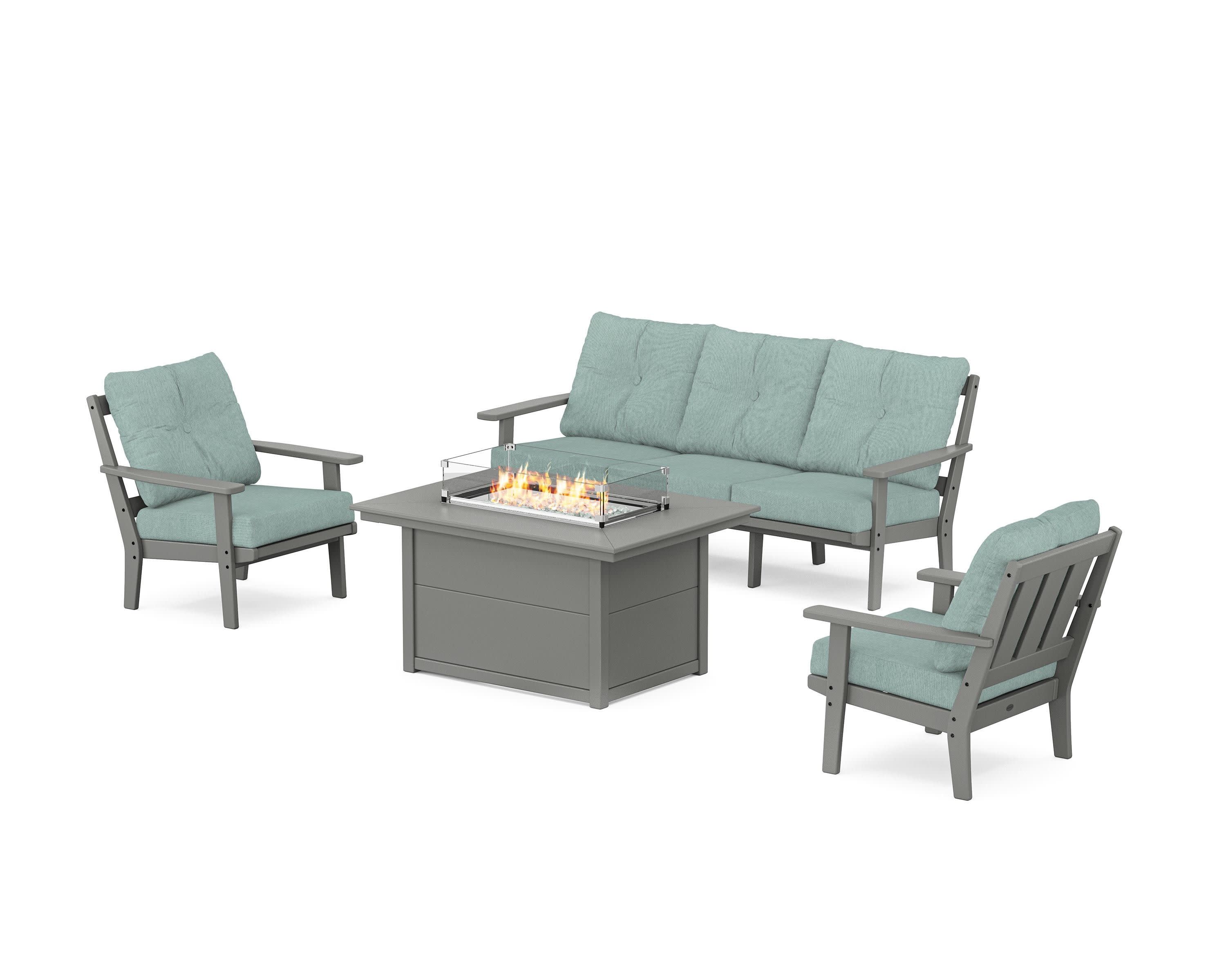 Oxford Deep Seating Fire Pit Table Set in Slate Grey / Glacier Spa