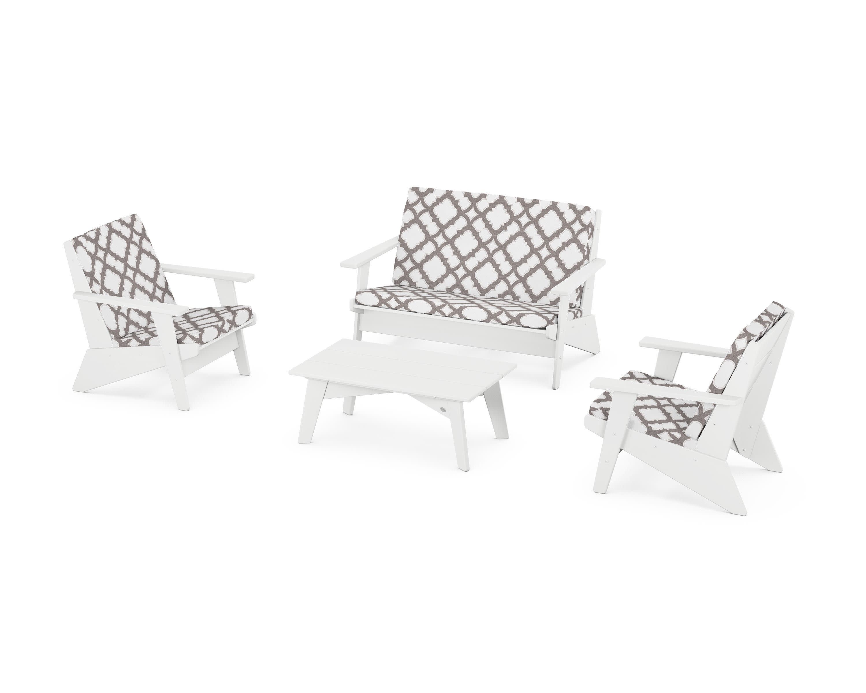 Riviera Modern Lounge 4-Piece Set in White / Trellis Grey Mist