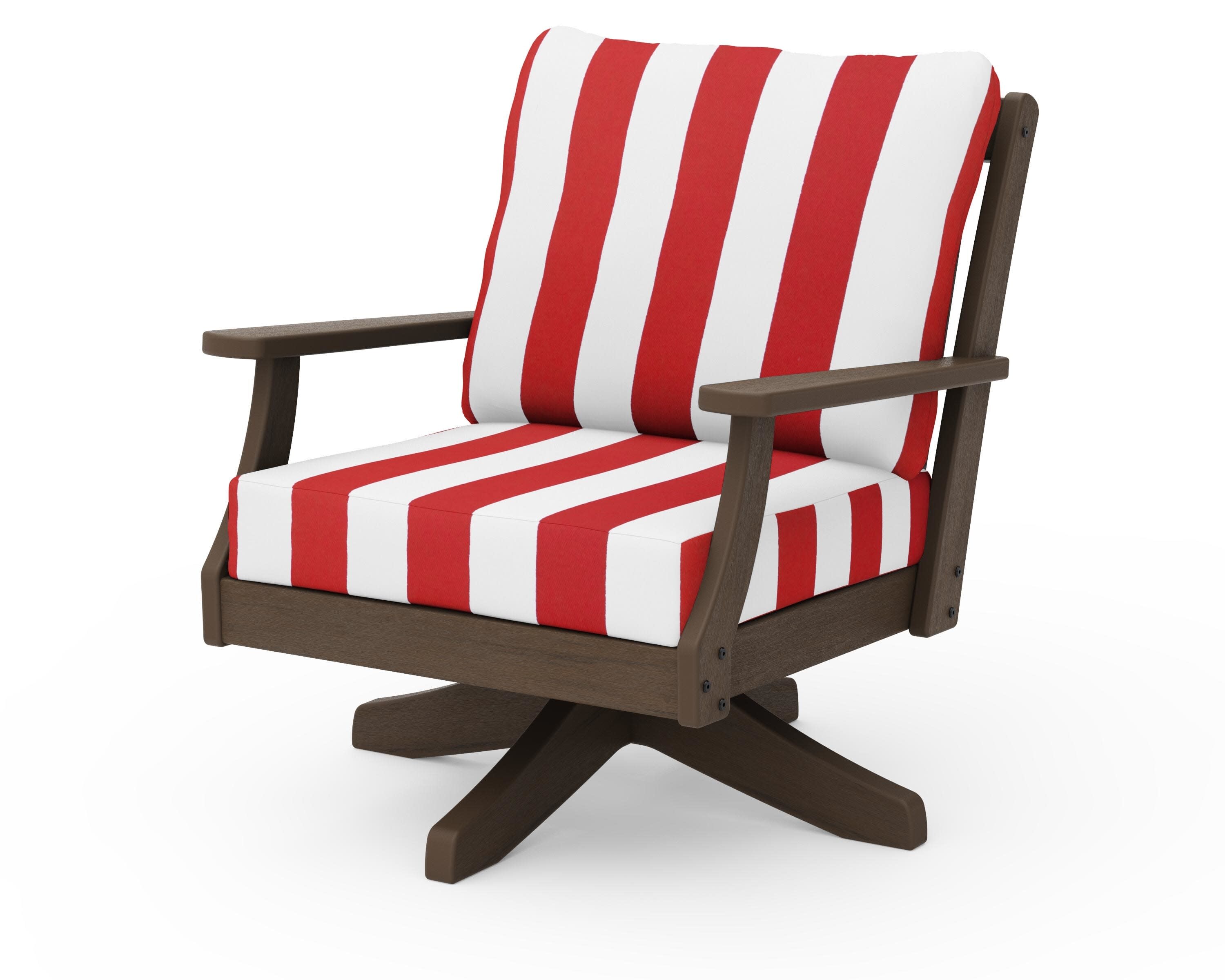 Braxton Deep Seating Swivel Chair in Kona / Cabana Stripe Crimson