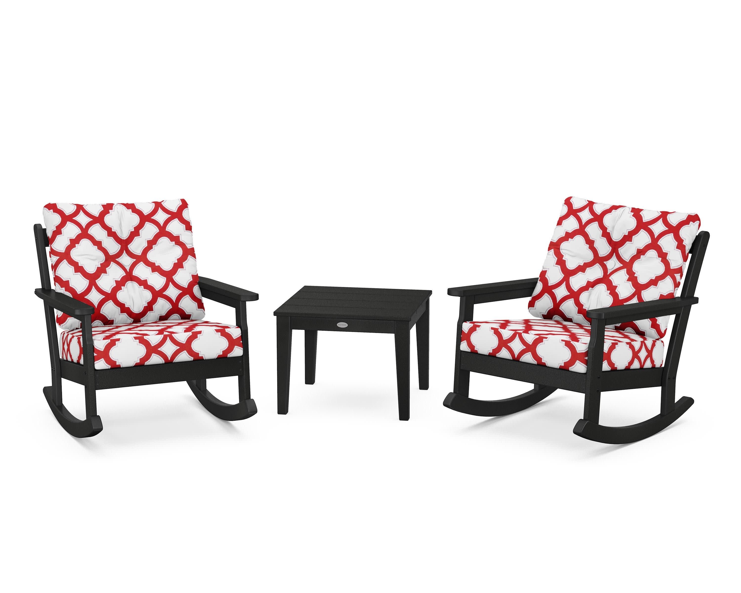 Vineyard 3-Piece Deep Seating Rocker Set in Black / Trellis Crimson