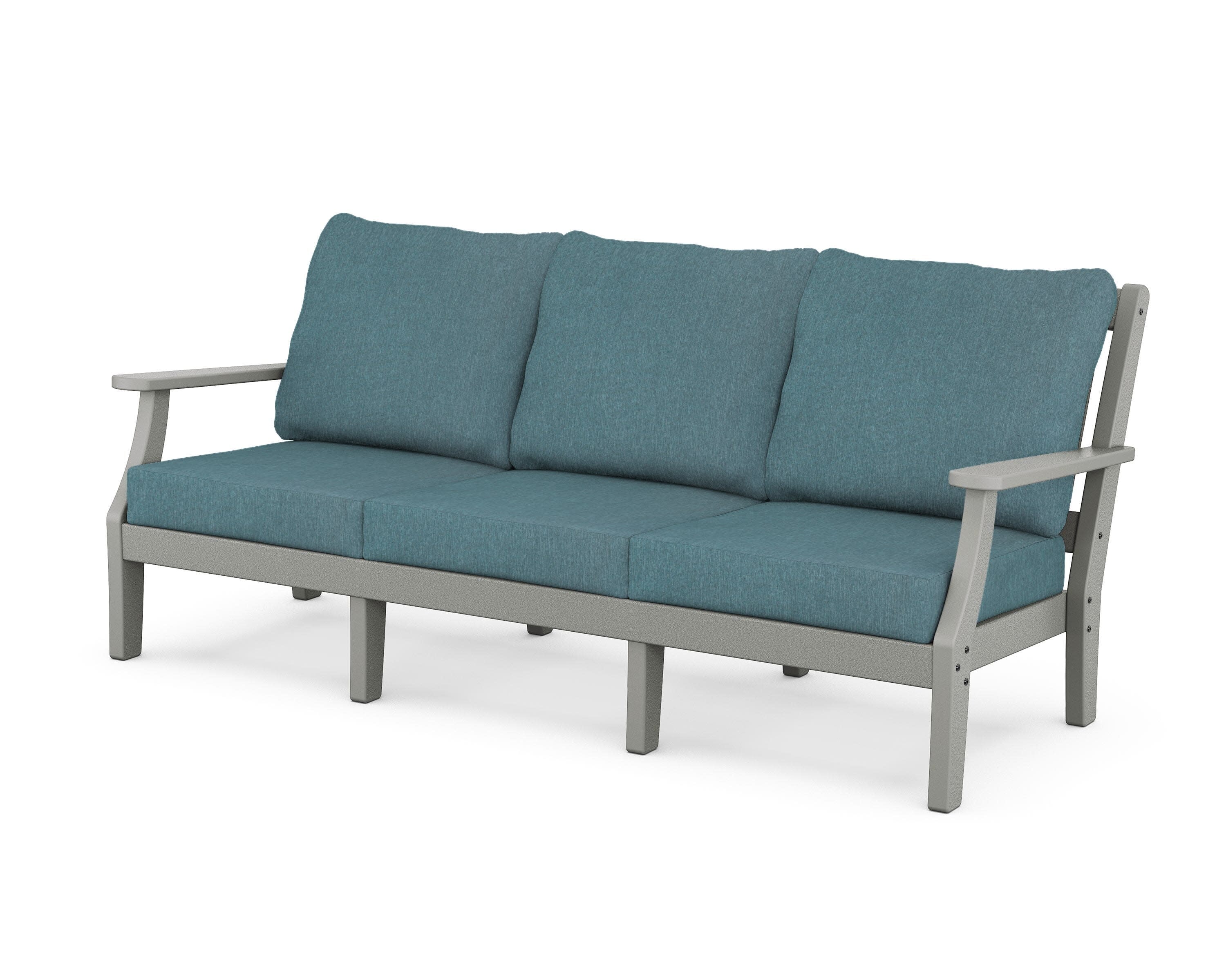Chinoiserie Deep Seating Sofa in Slate Grey / Ocean Teal