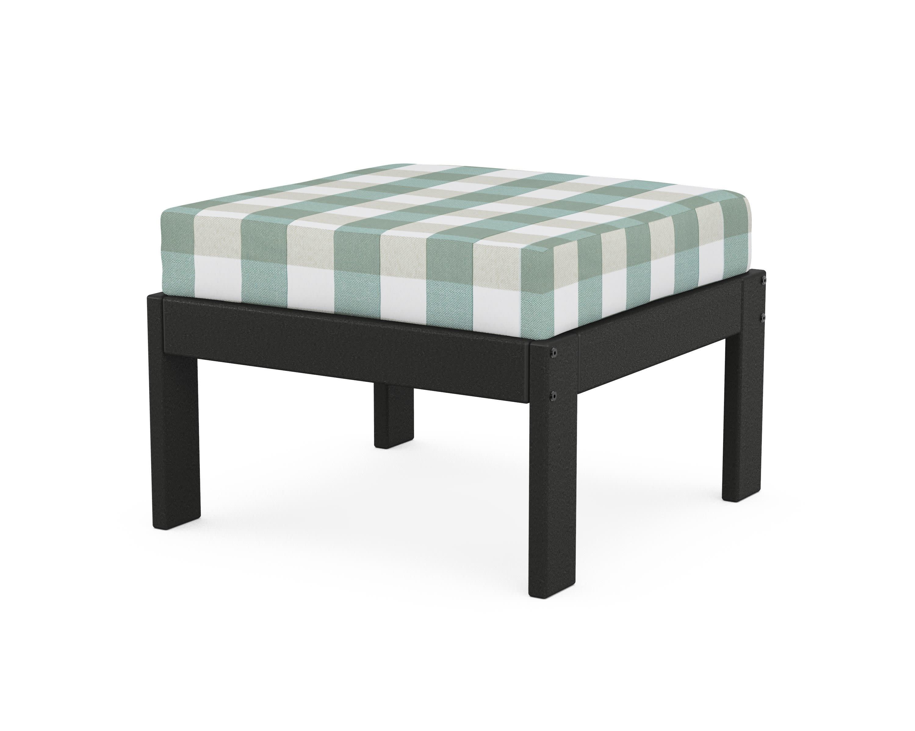 Vineyard Modular Ottoman in Black / Buffalo Plaid Glacier Spa