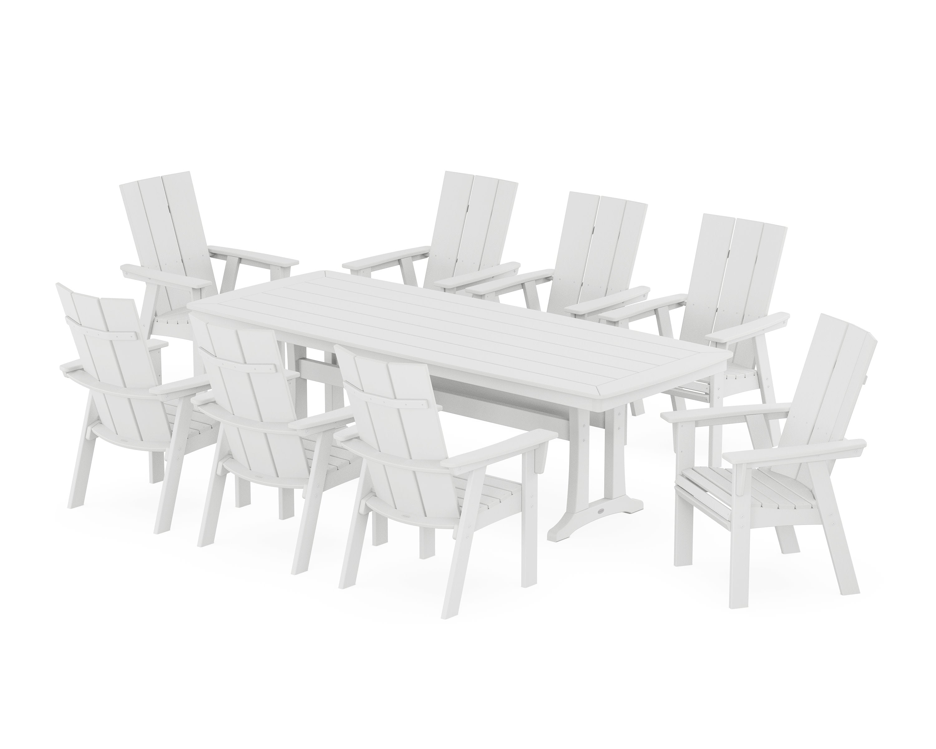 Modern Curveback Adirondack 9-Piece Dining Set with Trestle Legs in White