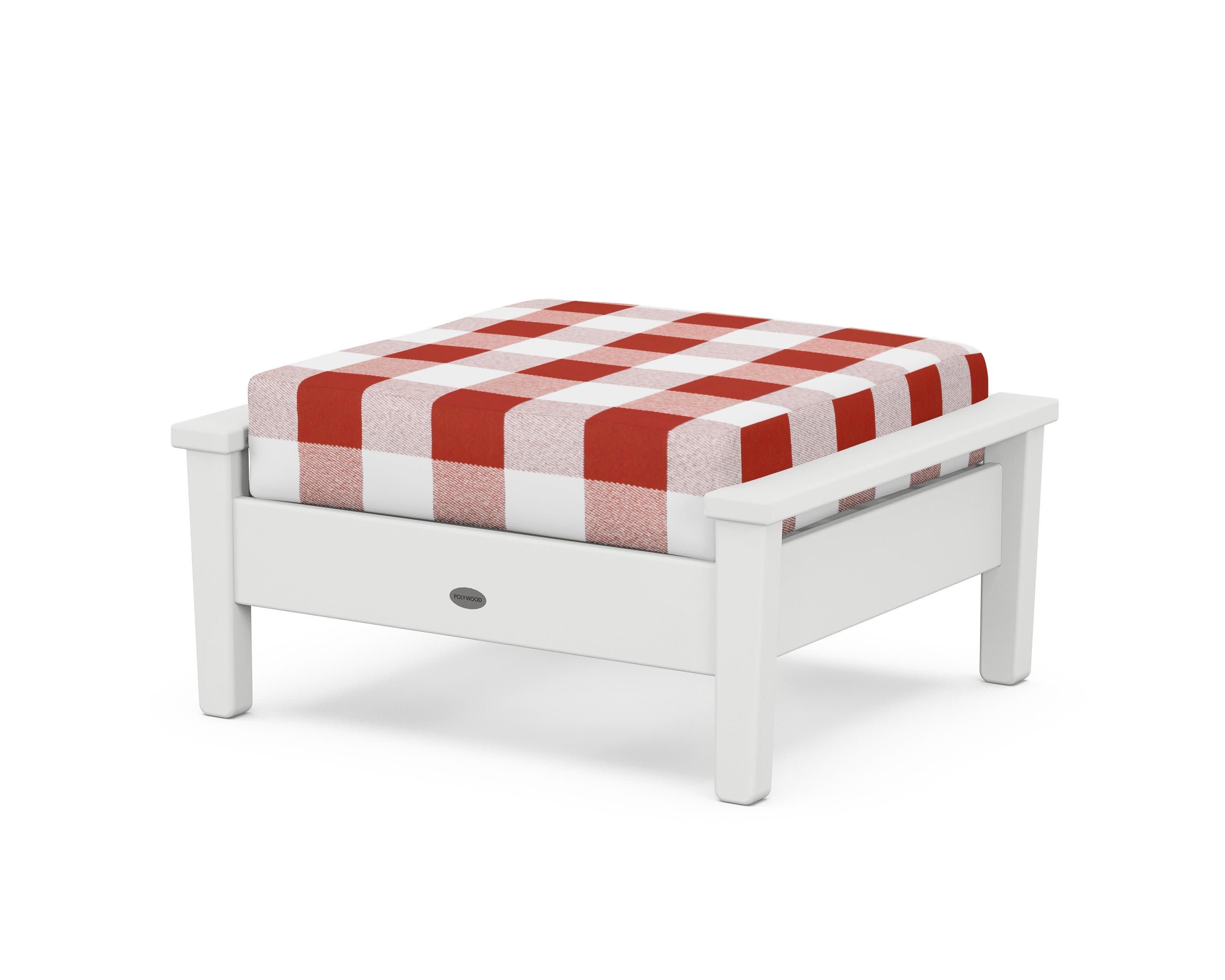 Prescott Deep Seating Ottoman in White / Buffalo Plaid Crimson