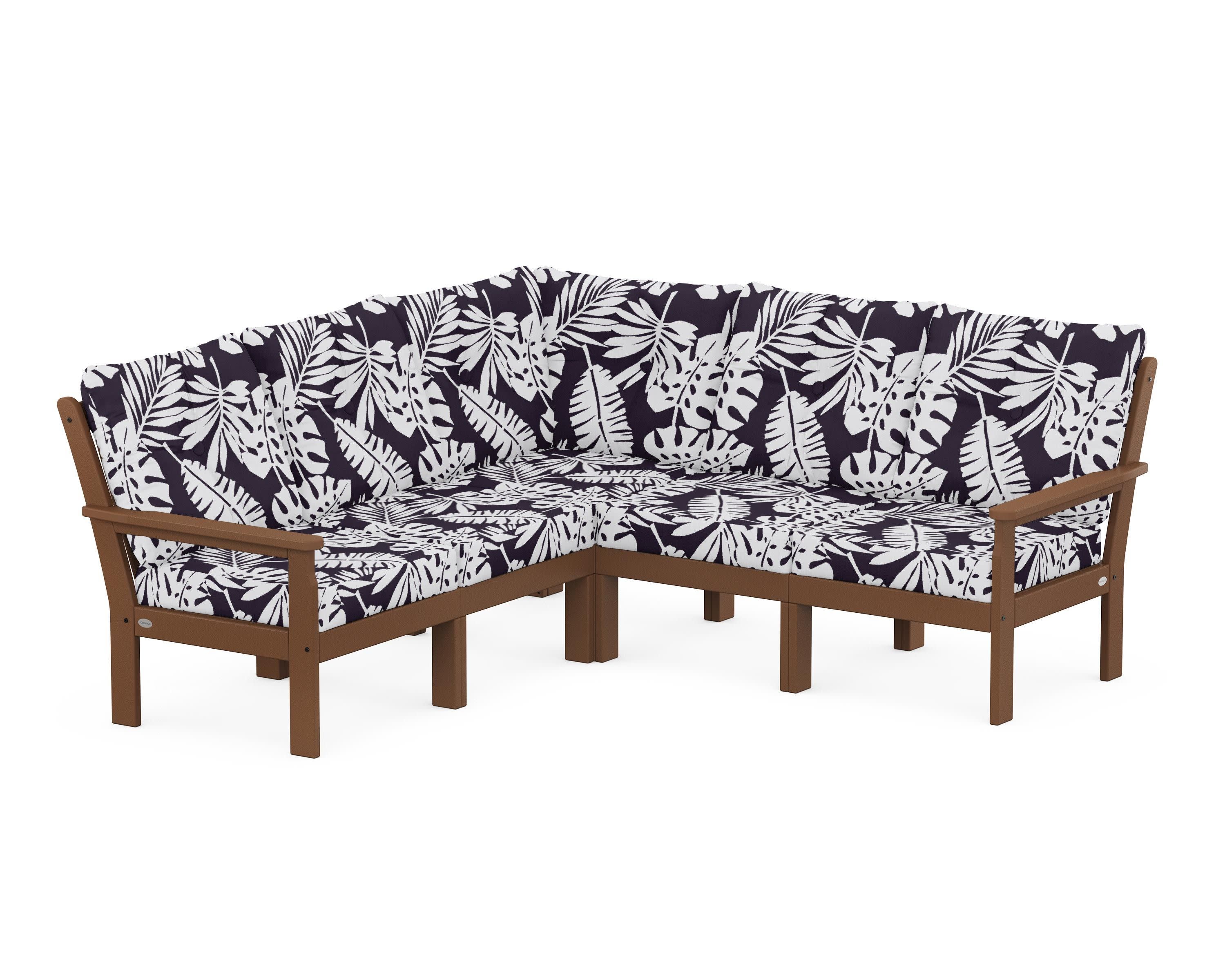 Vineyard 5-Piece Sectional in Teak / Leaf Navy