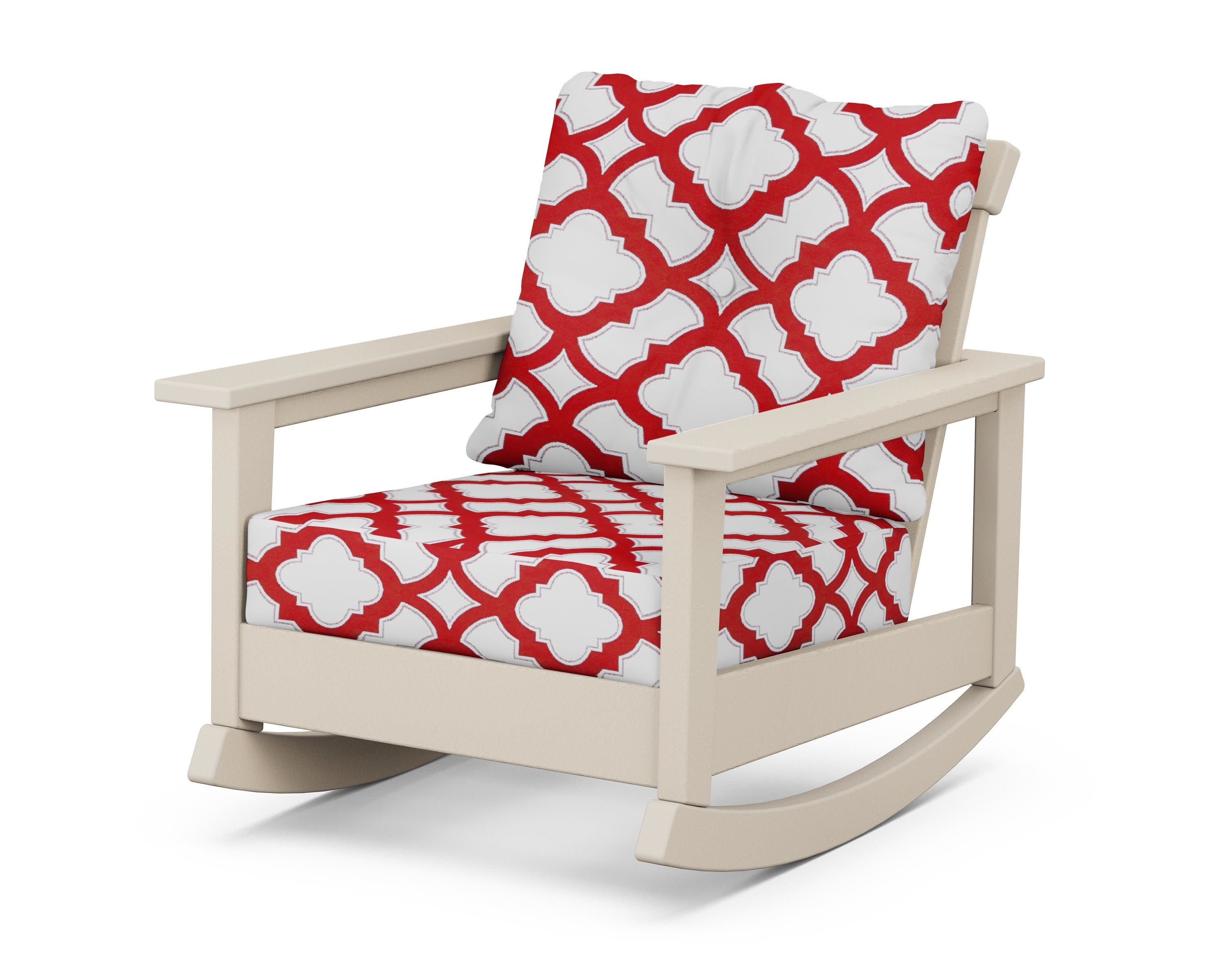 Prescott Deep Seating Rocking Chair in Sand / Trellis Crimson