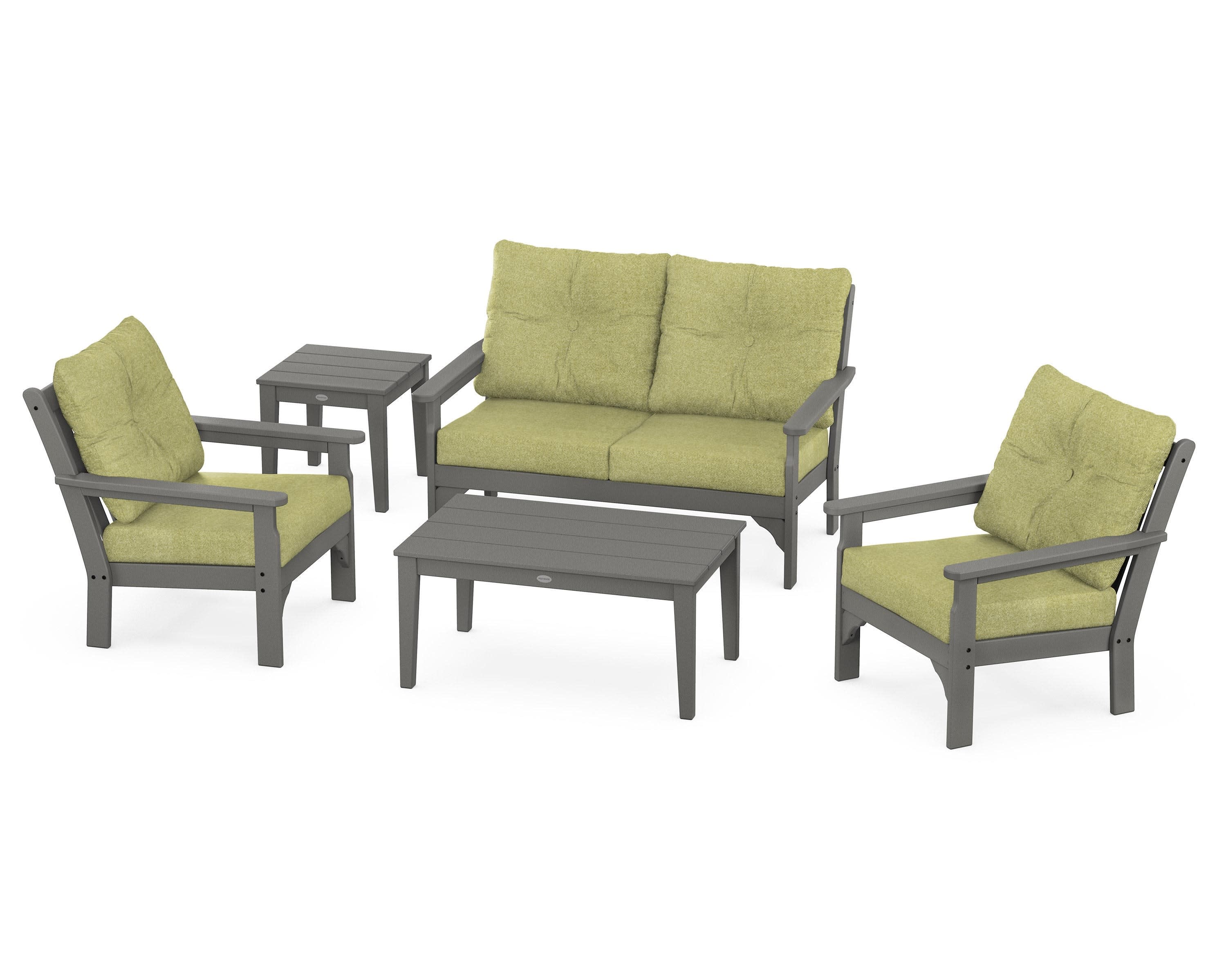 Vineyard 5-Piece Deep Seating Set in Slate Grey / Chartreuse Boucle