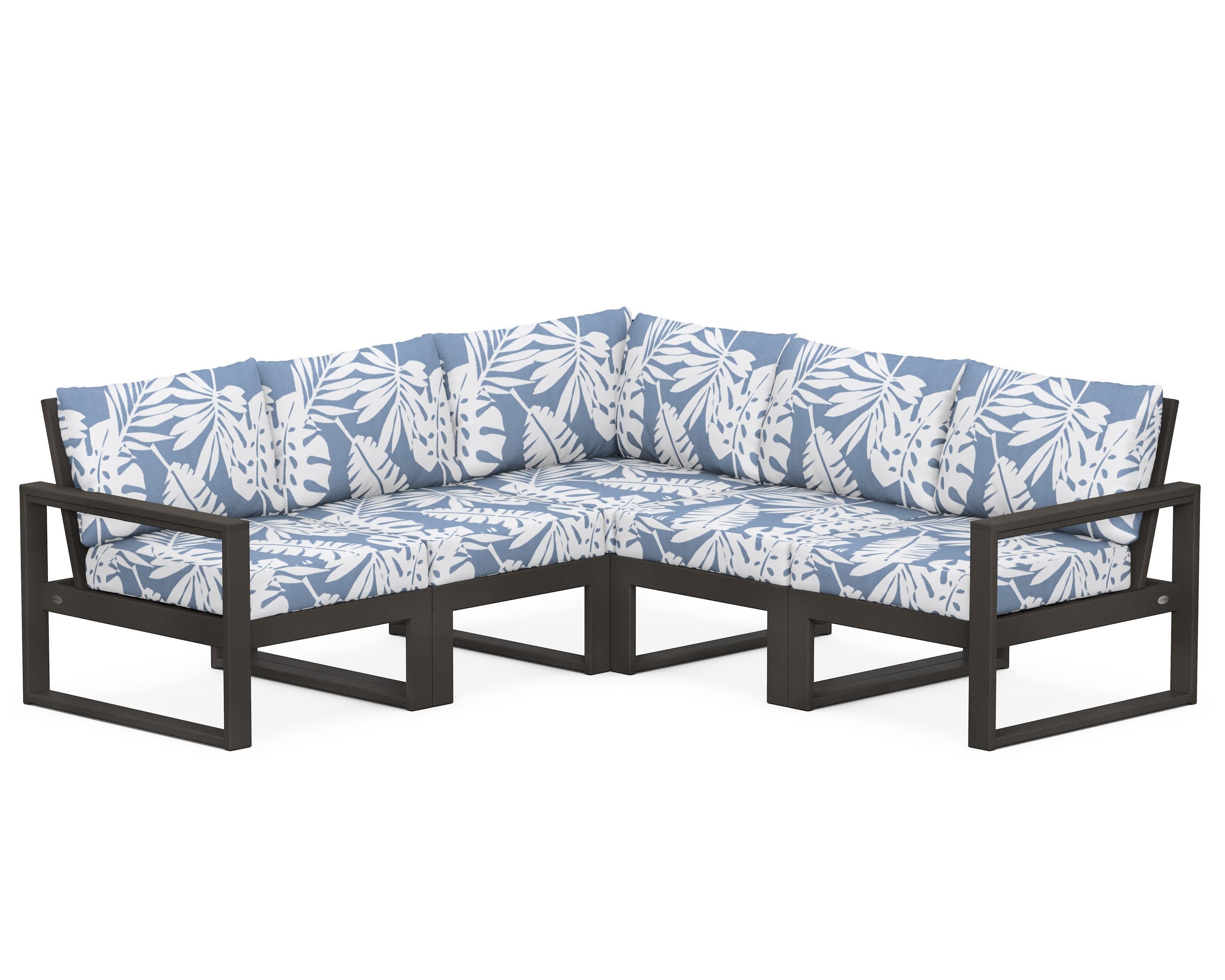 EDGE 5-Piece Modular Deep Seating Set in Vintage Coffee / Leaf Sky Blue