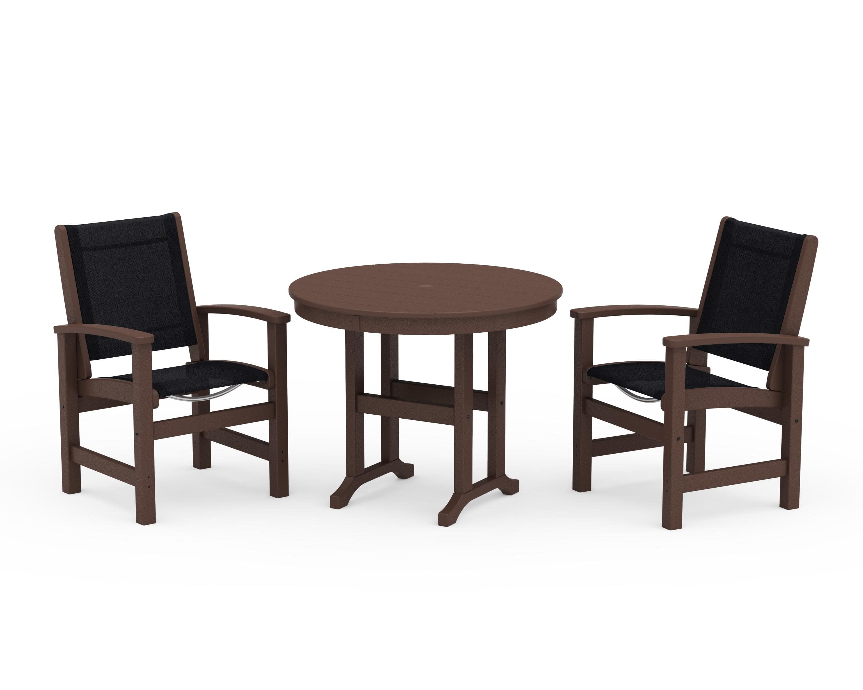 Coastal 3-Piece Round Dining Set in Mahogany / Black Sling