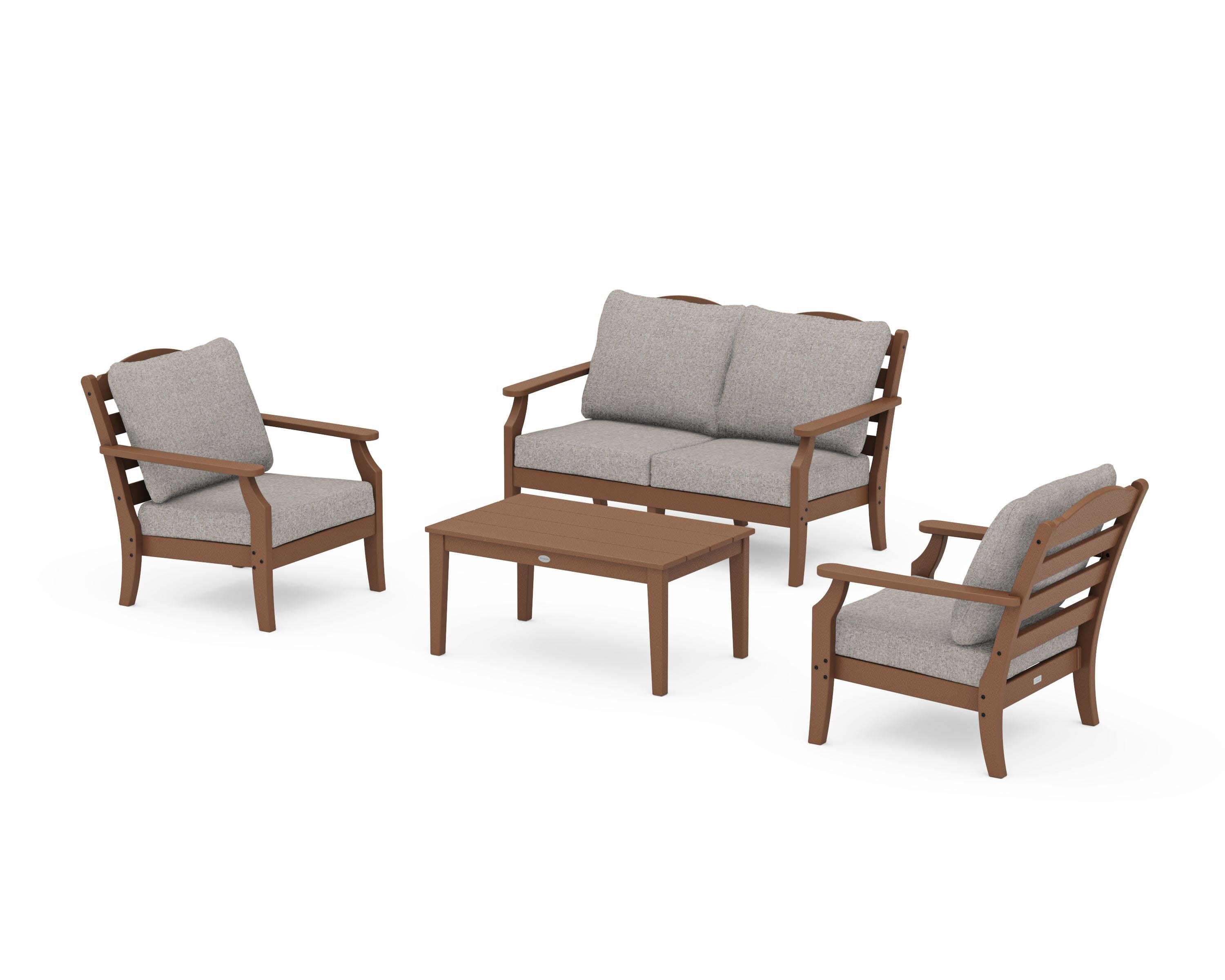 Savannah 4-Piece Deep Seating Set with Loveseat in Teak / Weathered Tweed