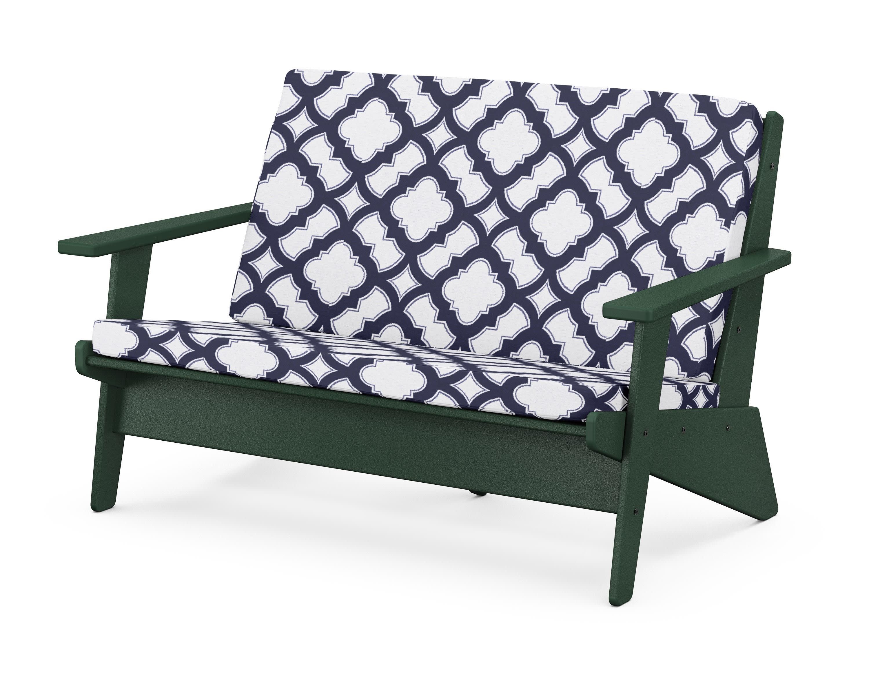 Riviera Modern Lounge Loveseat in Green / Trellis Navy