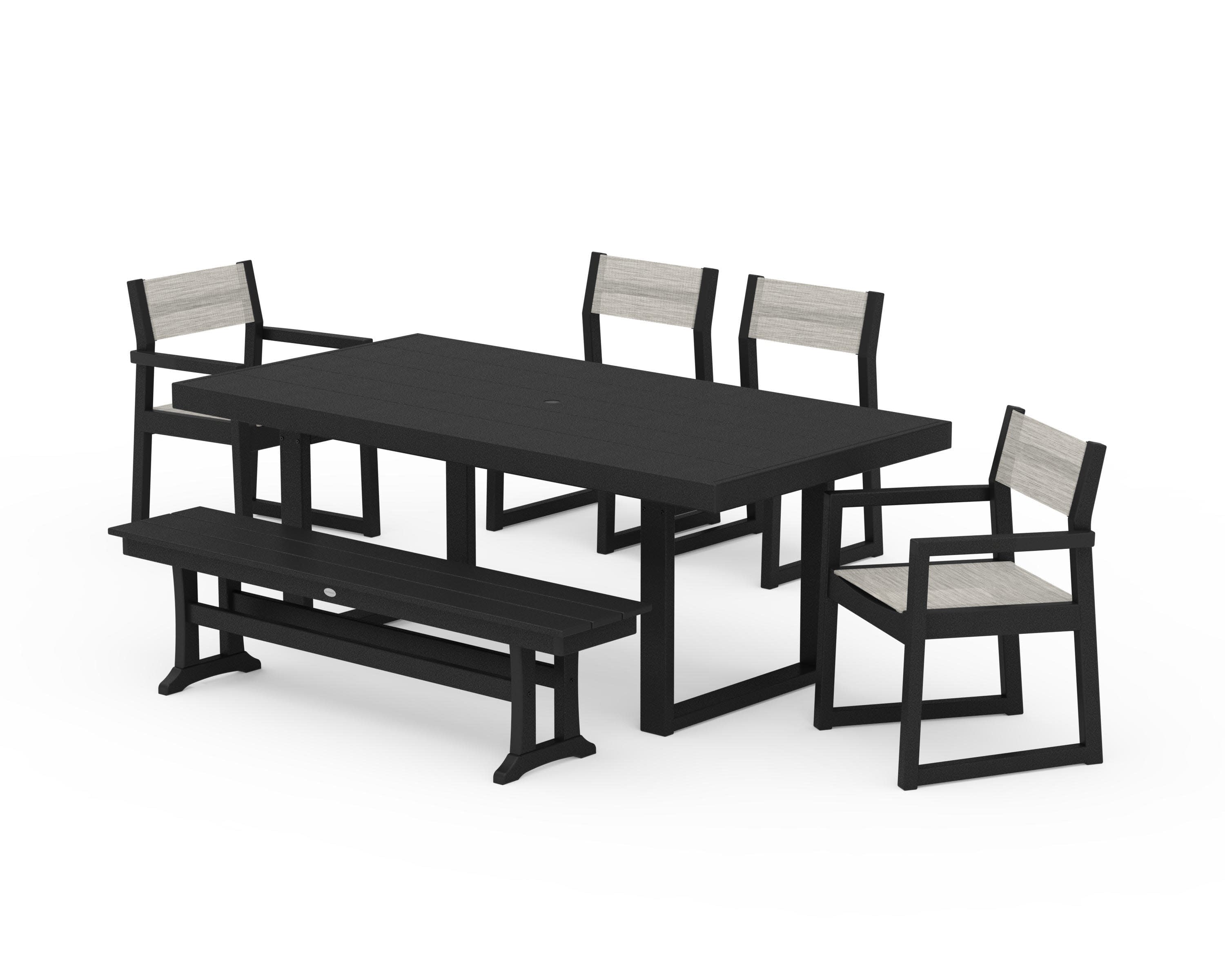 EDGE Sling 6-Piece Dining Set with Bench in Black / Birch Sling