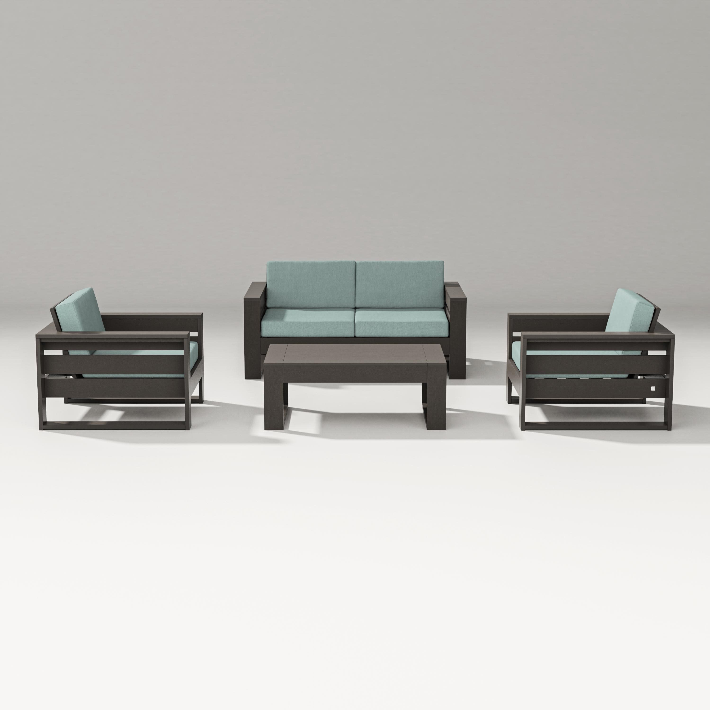 Latitude 4-Piece Lounge Loveseat Set in Vintage Coffee / Glacier Spa