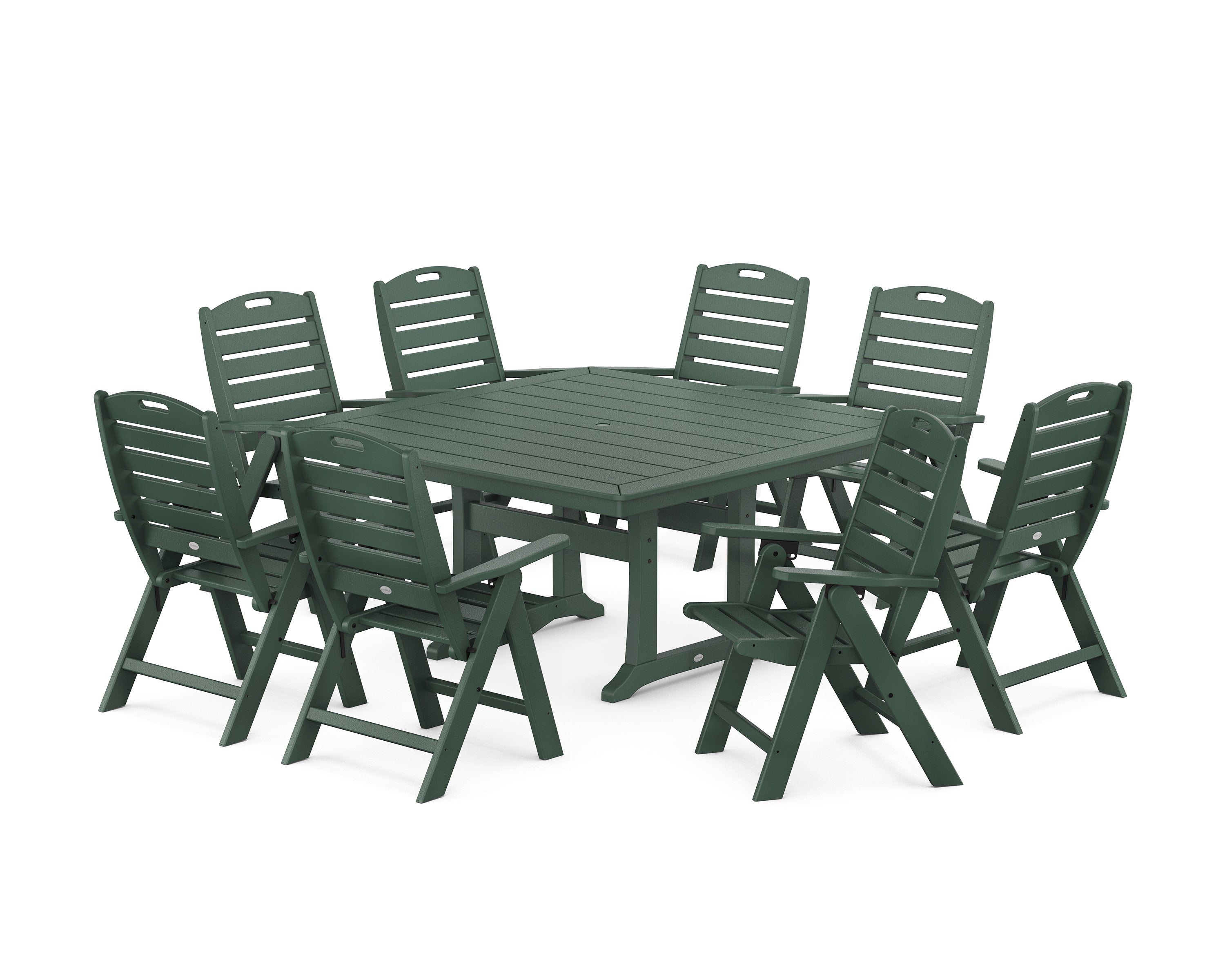 Nautical Highback 9-Piece Square Dining Set with Trestle Legs in Green