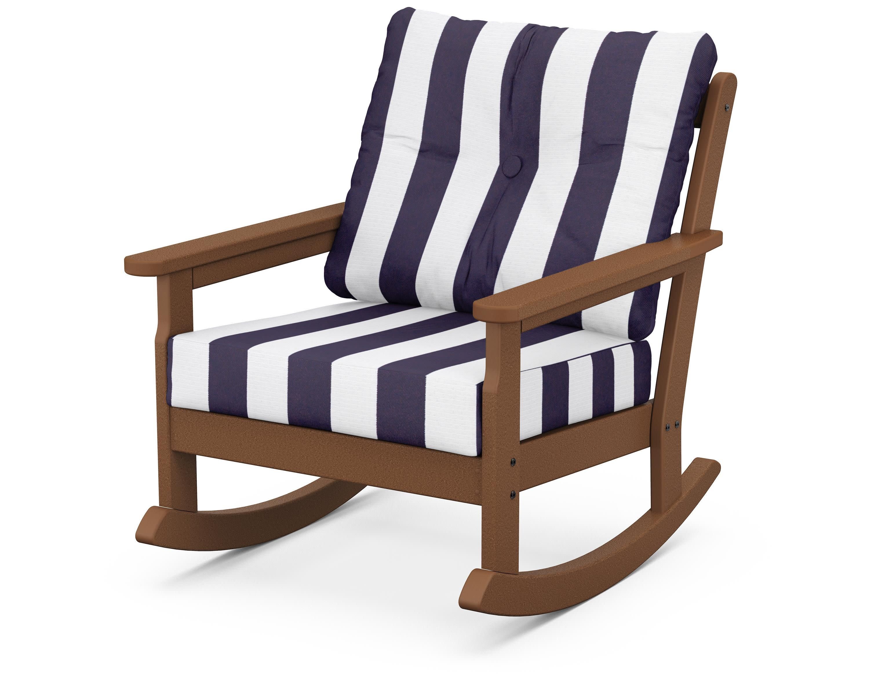Vineyard Deep Seating Rocking Chair in Teak / Cabana Stripe Navy