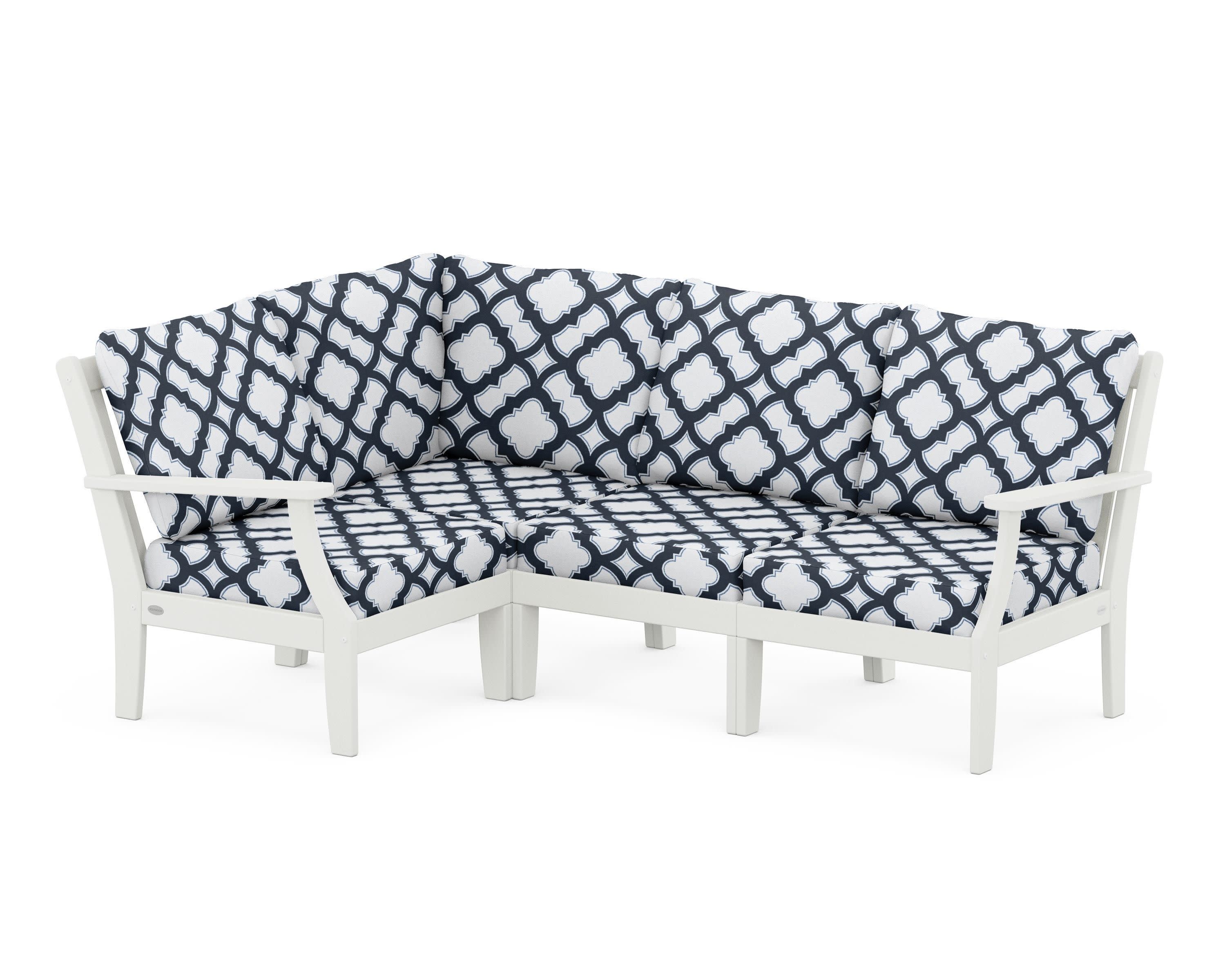Braxton Modular 4-Piece Deep Seating Set in Vintage White / Trellis Marine Indigo