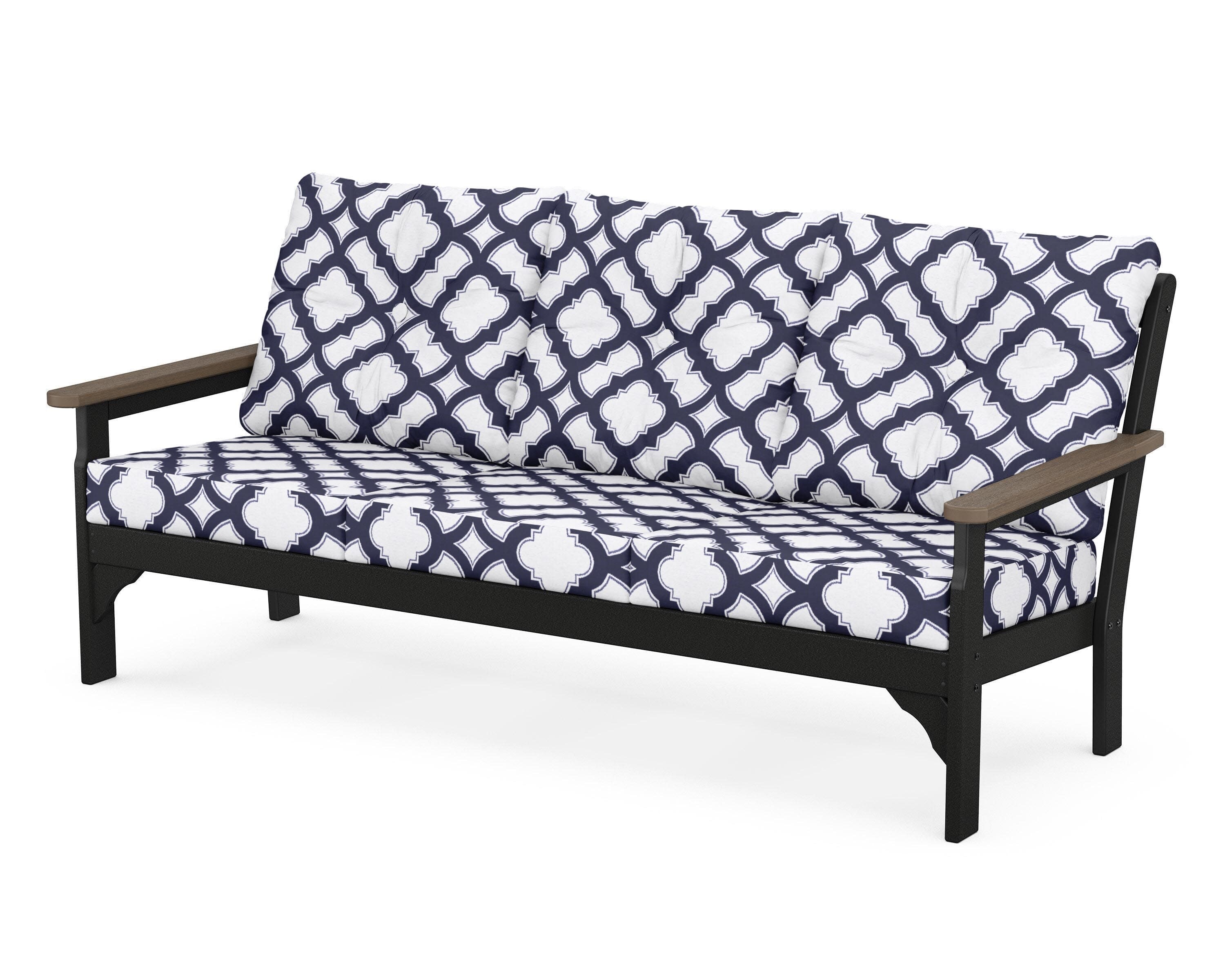 Vineyard Deep Seating Sofa in Black / Kona / Trellis Navy