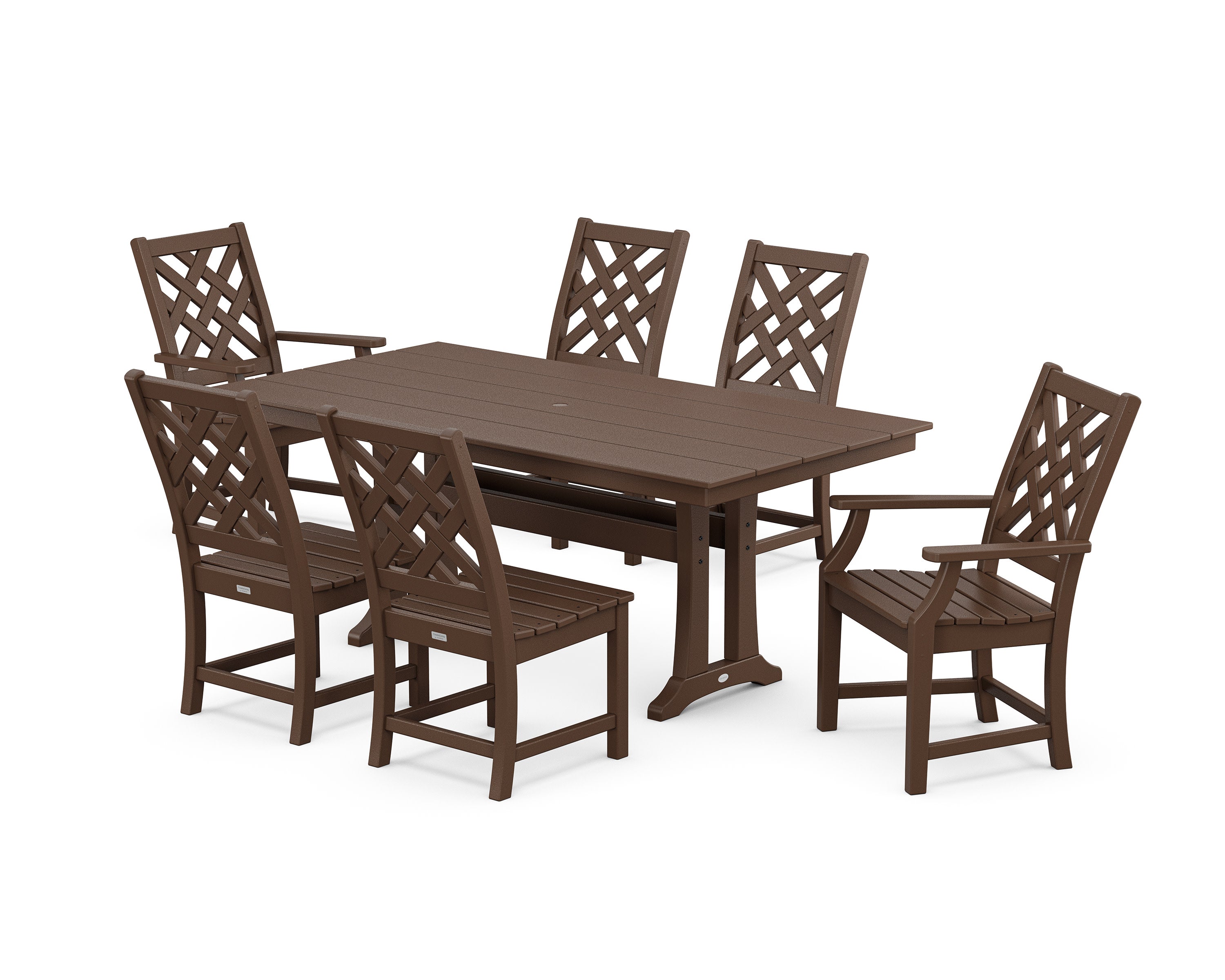 Wovendale 7-Piece Farmhouse Dining Set with Trestle Legs in Mahogany