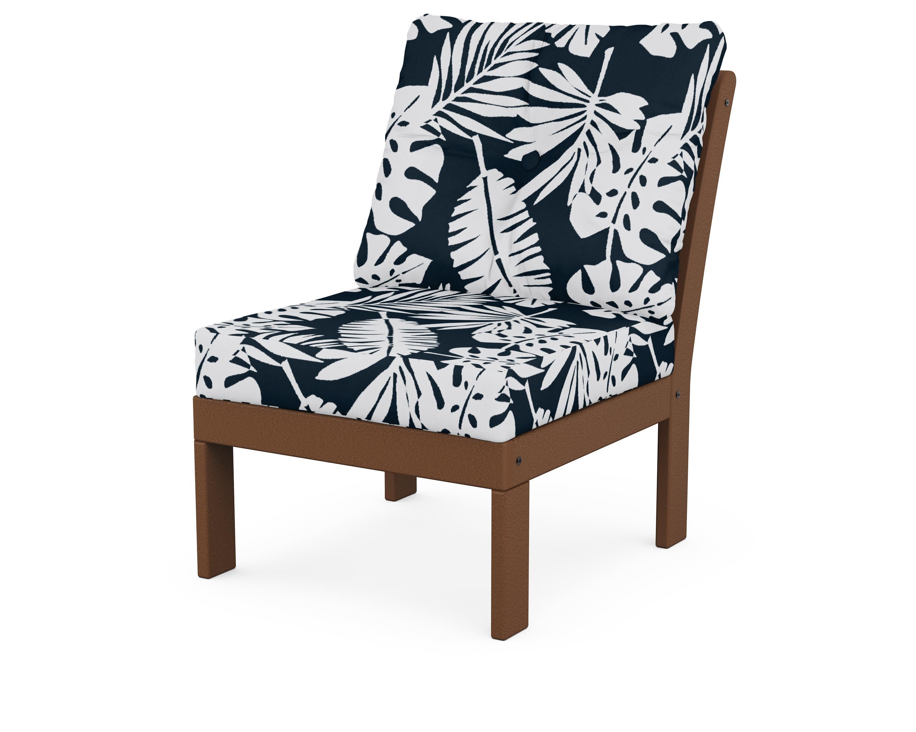 Vineyard Modular Armless Chair in Teak / Leaf Marine Indigo