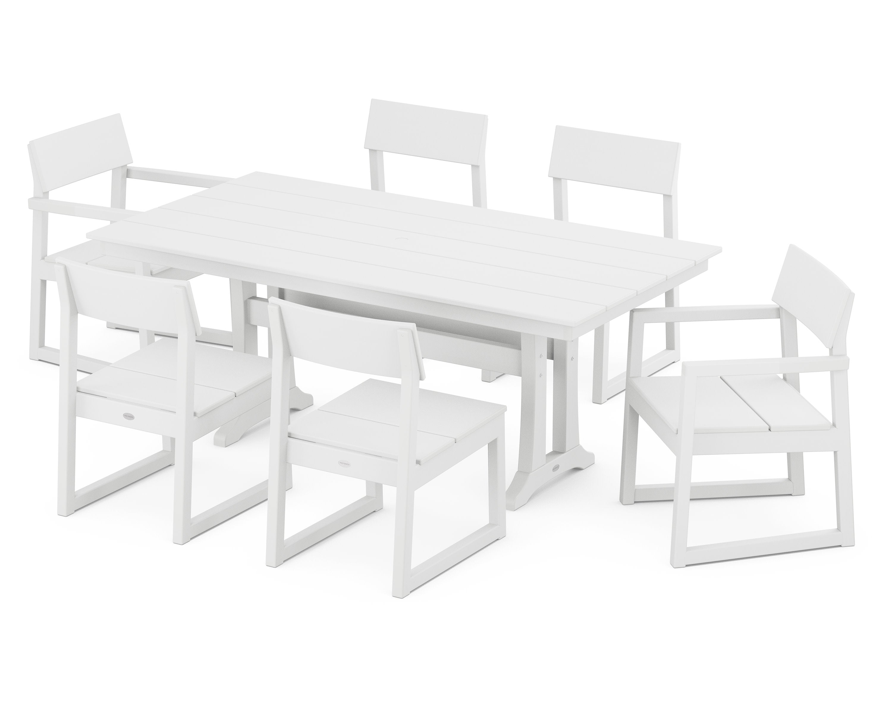 EDGE 7-Piece Farmhouse Trestle Dining Set in White