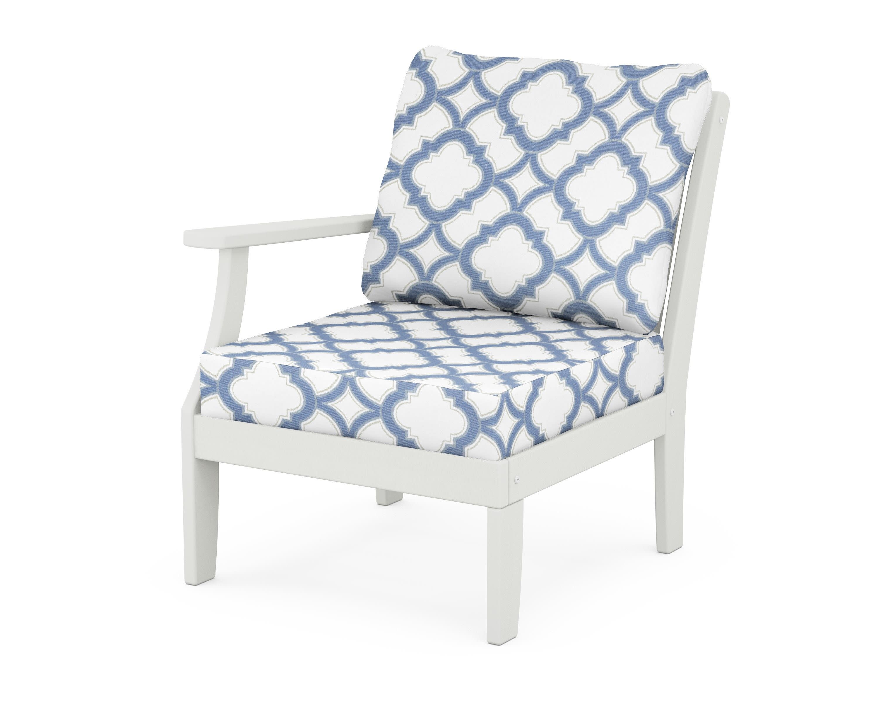 Braxton Modular Left Arm Chair in Vintage White / Trellis Sky Blue