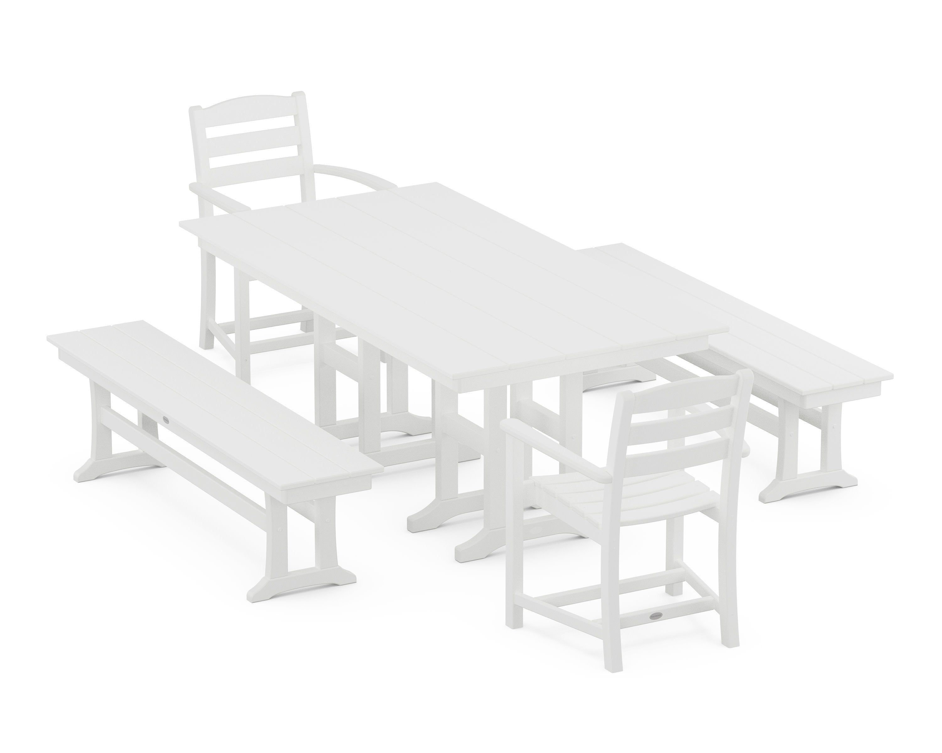 La Casa Caf 5-Piece Farmhouse Dining Set with Benches in White