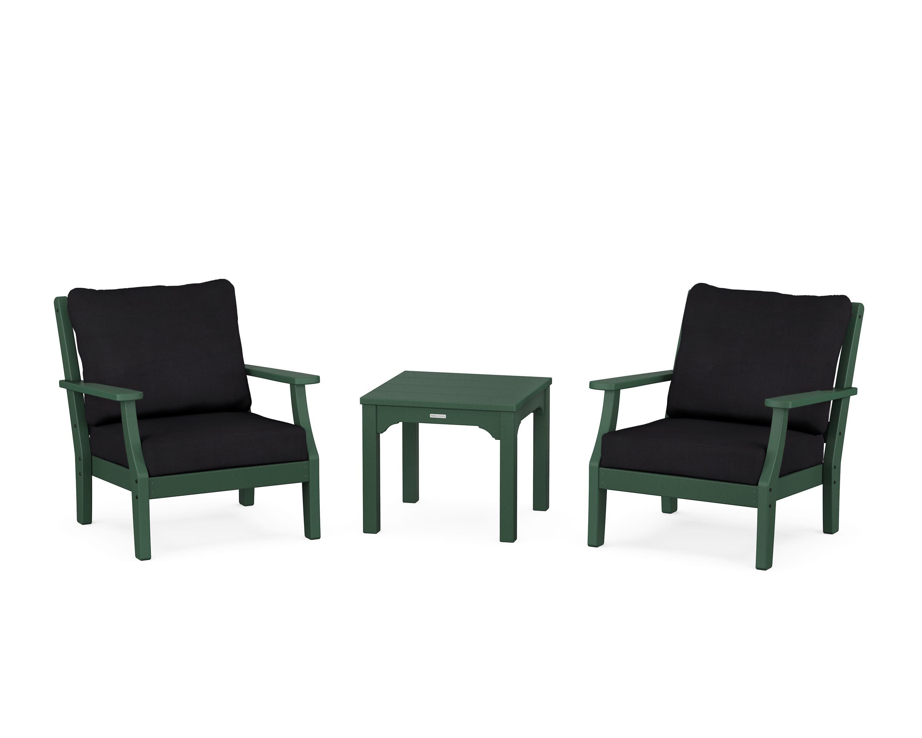 Chinoiserie 3-Piece Deep Seating Set in Green / Midnight Linen