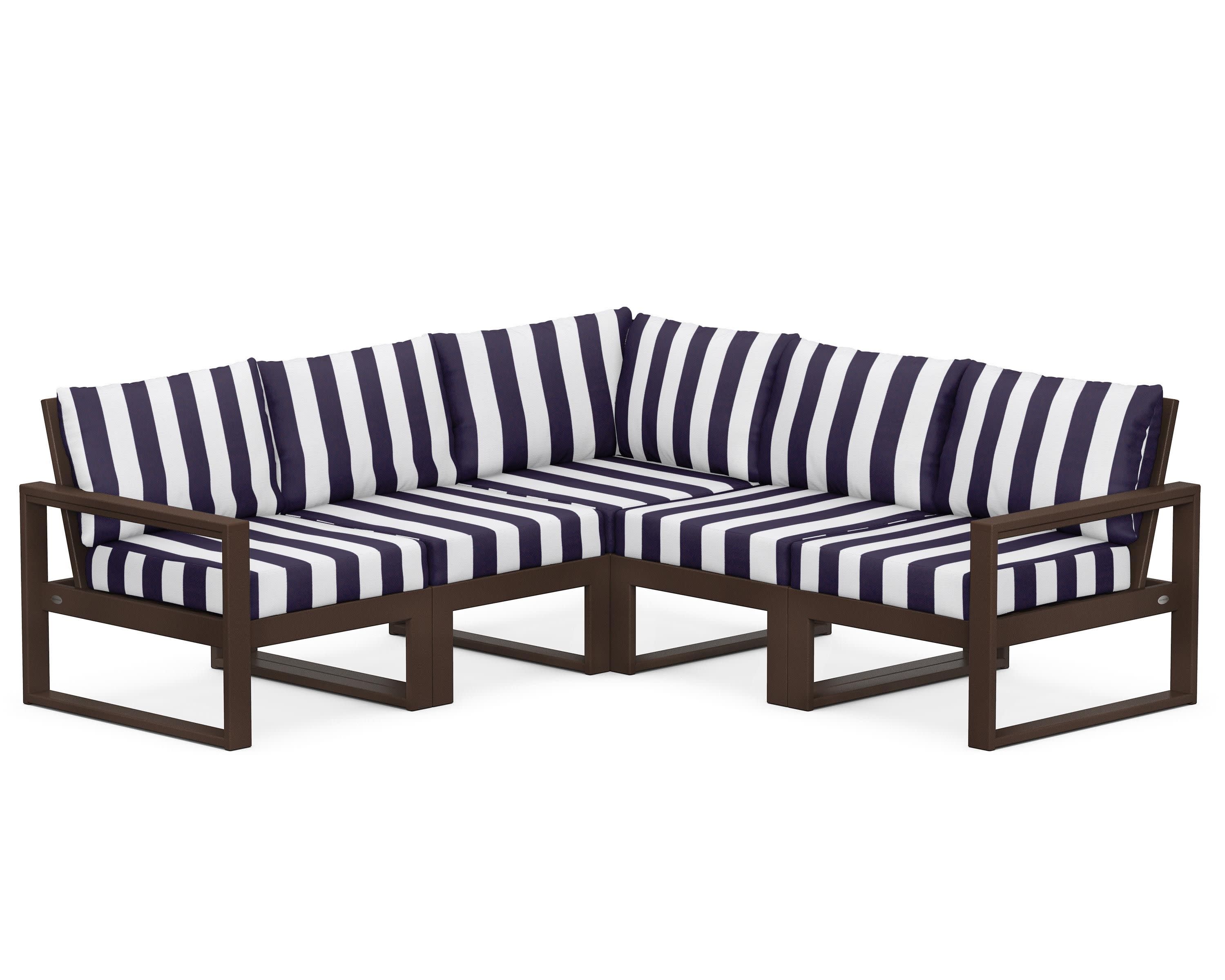 EDGE 5-Piece Modular Deep Seating Set in Mahogany / Cabana Stripe Navy