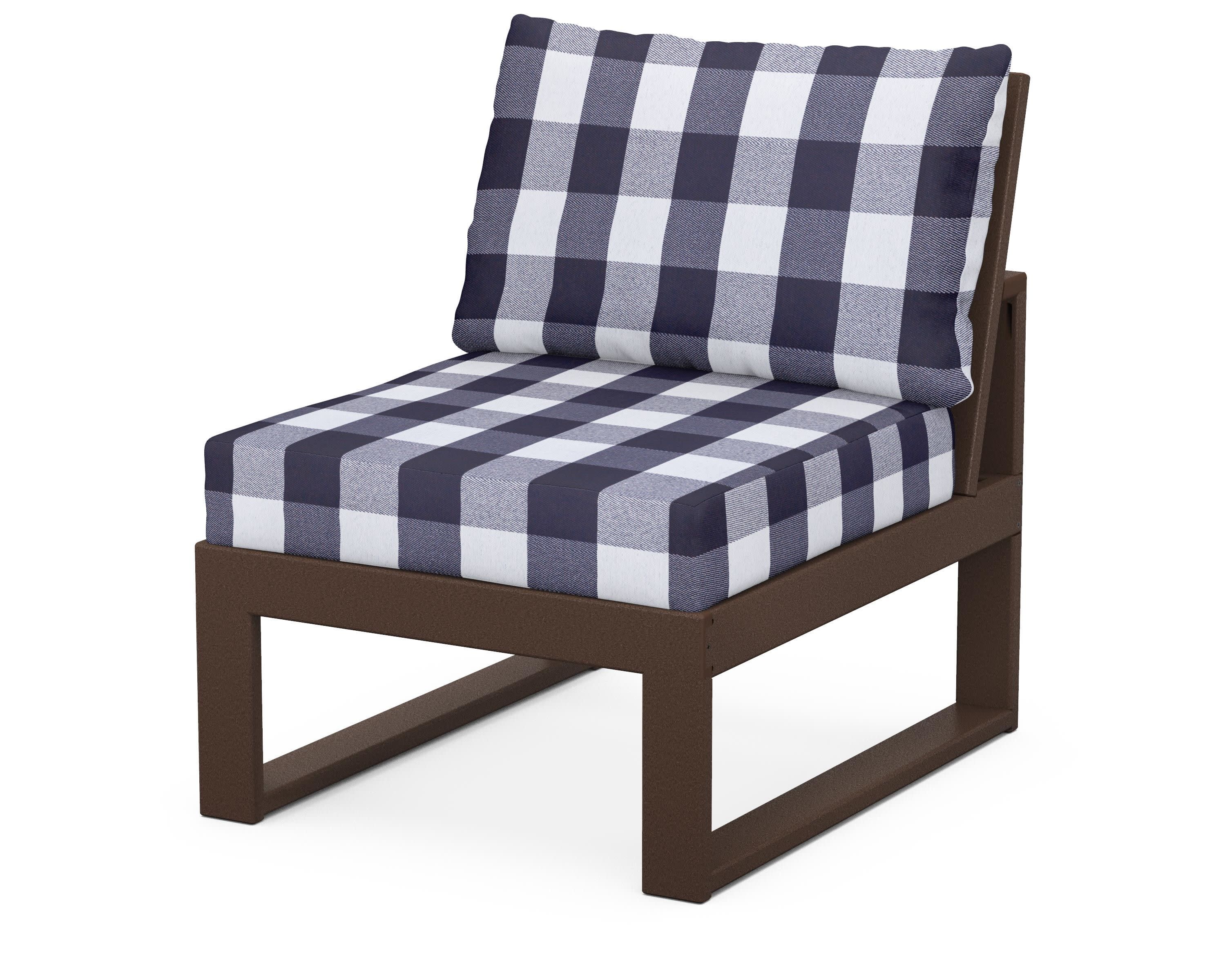 Modular Armless Chair in Mahogany / Buffalo Plaid Navy