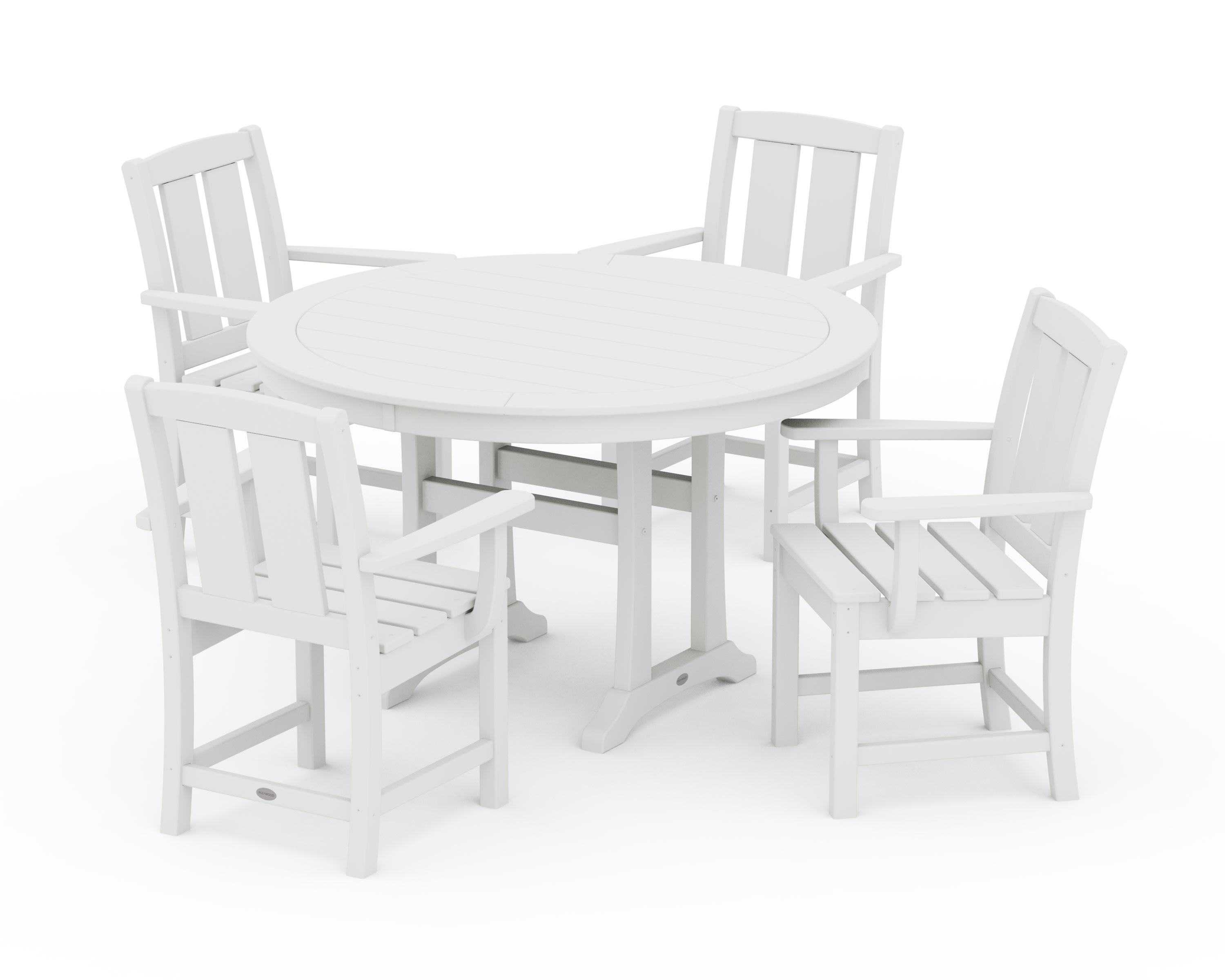 Mission 5-Piece Round Dining Set with Trestle Legs in White