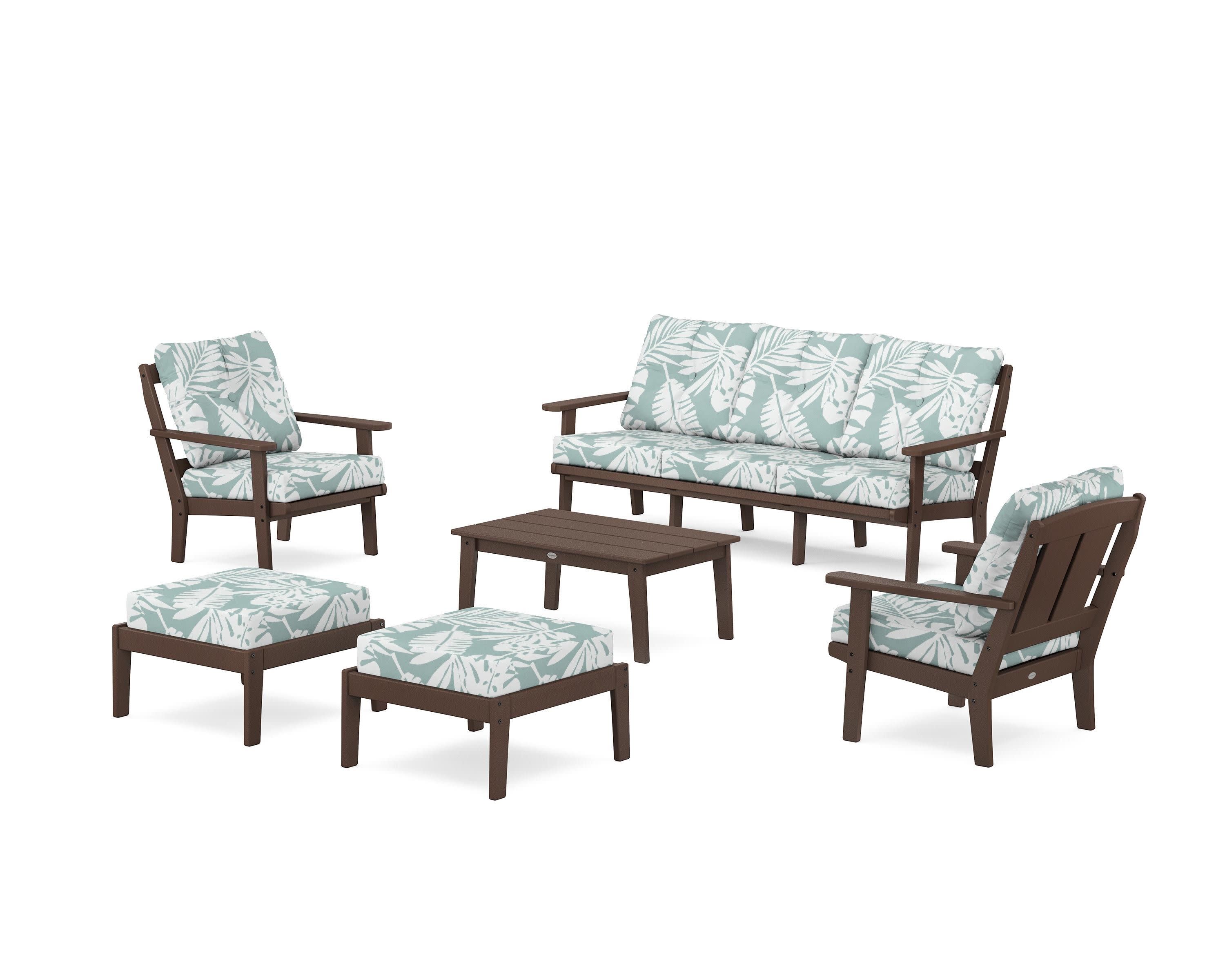 Mission 6-Piece Lounge Sofa Set in Mahogany / Leaf Glacier Spa