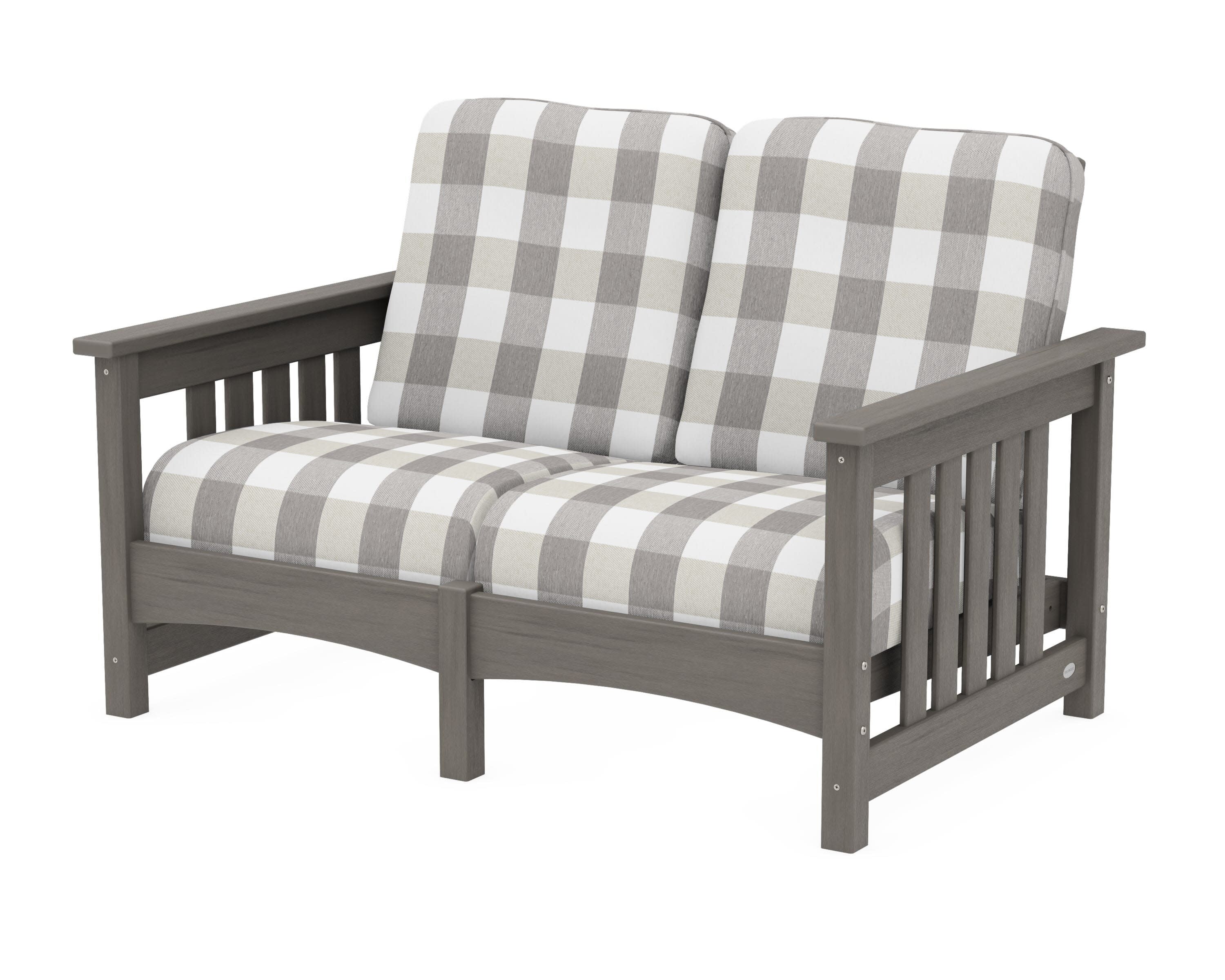 Club Mission Loveseat in Driftwood / Buffalo Plaid Grey Mist