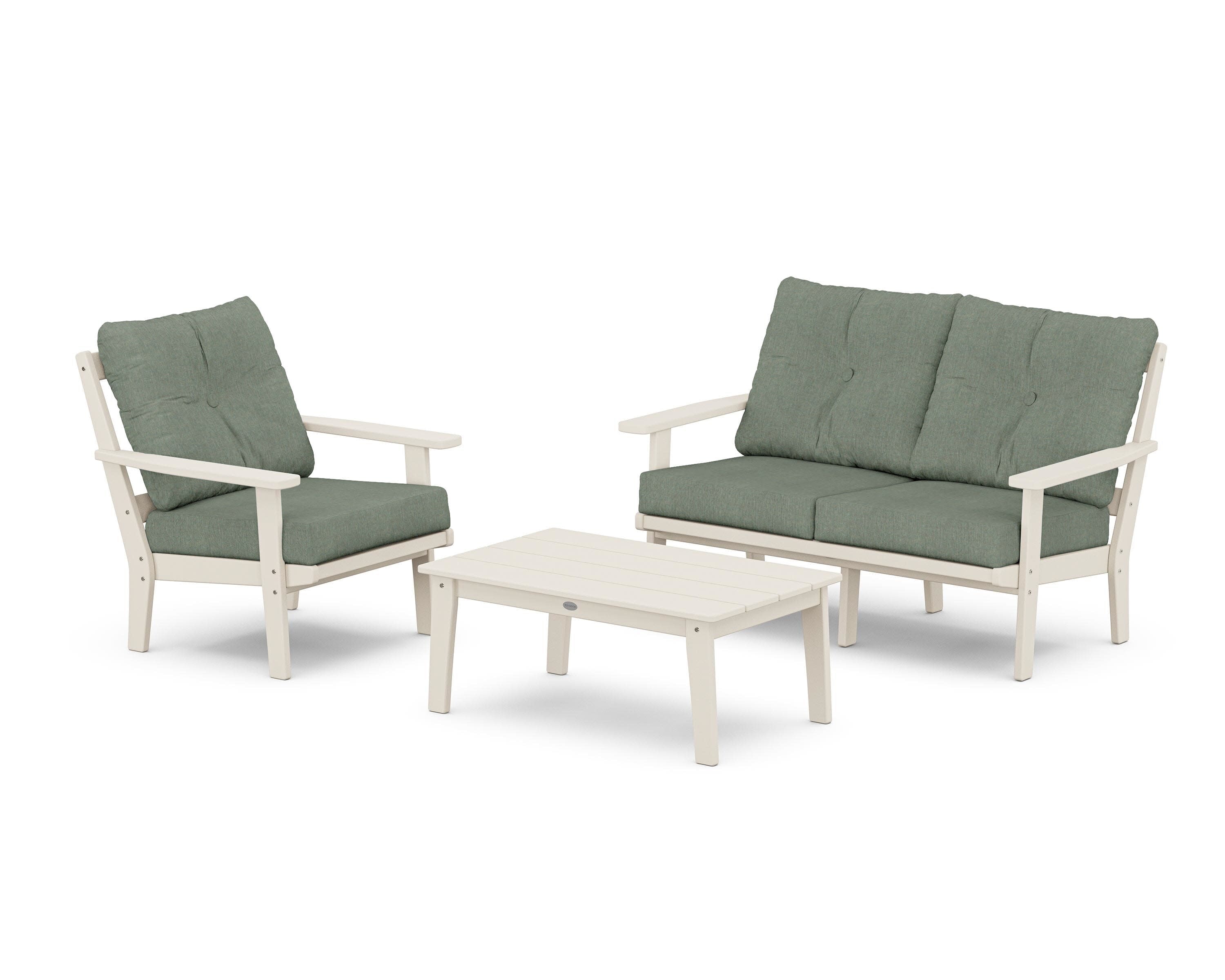 Oxford 3-Piece Deep Seating Set with Loveseat in Sand / Cast Sage