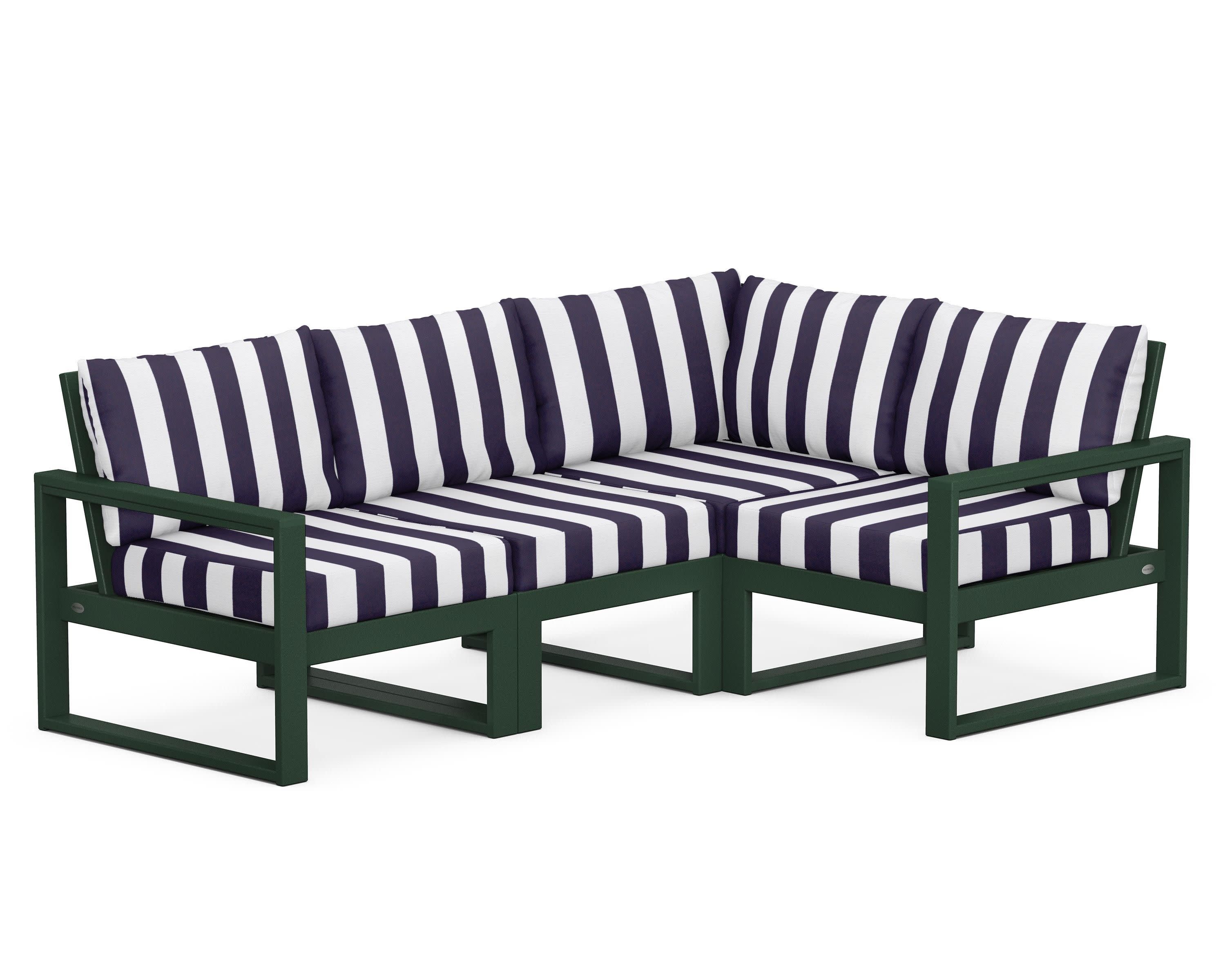 EDGE 4-Piece Modular Deep Seating Set in Green / Cabana Stripe Navy