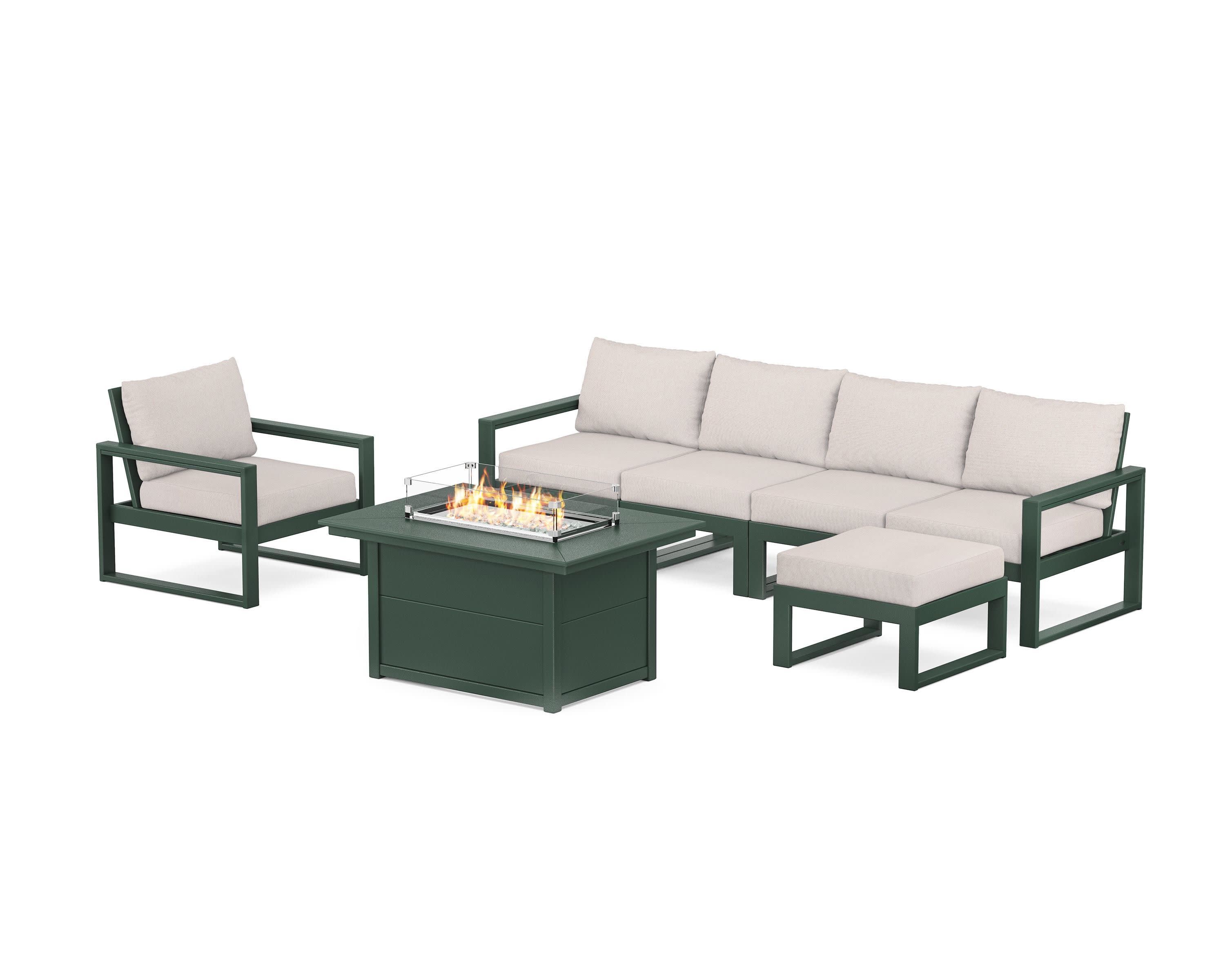 EDGE Sectional Lounge and Fire Pit Set in Green / Dune Burlap