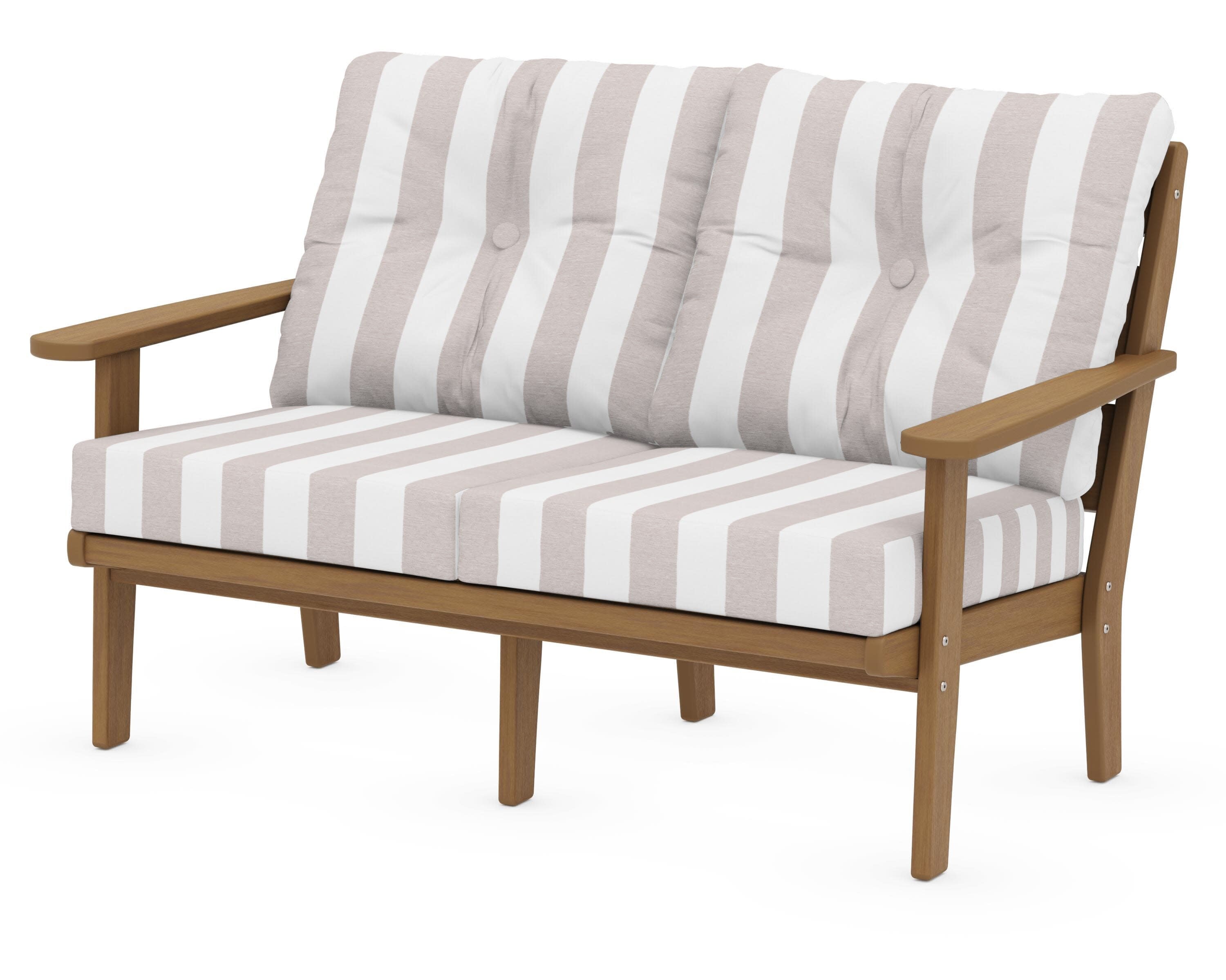 Lakeside Deep Seating Loveseat in Natural / Cabana Stripe Dune Burlap