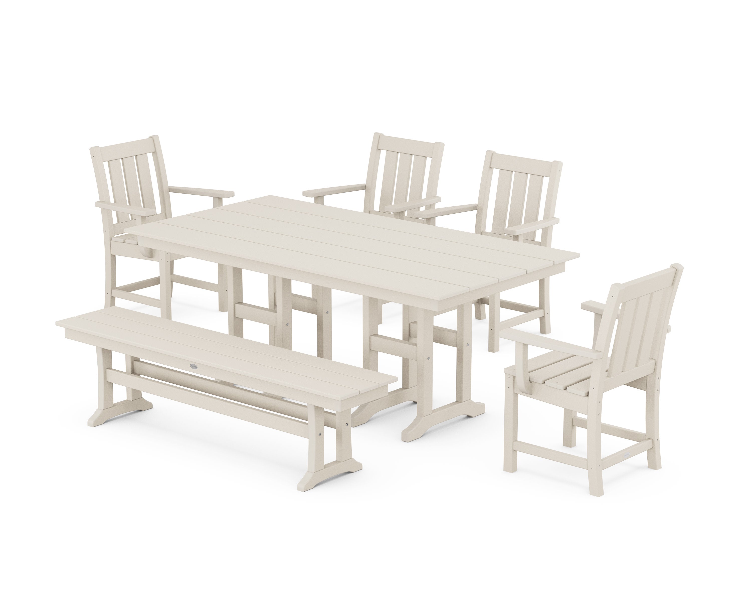 Oxford 6-Piece Farmhouse Dining Set with Bench in Sand