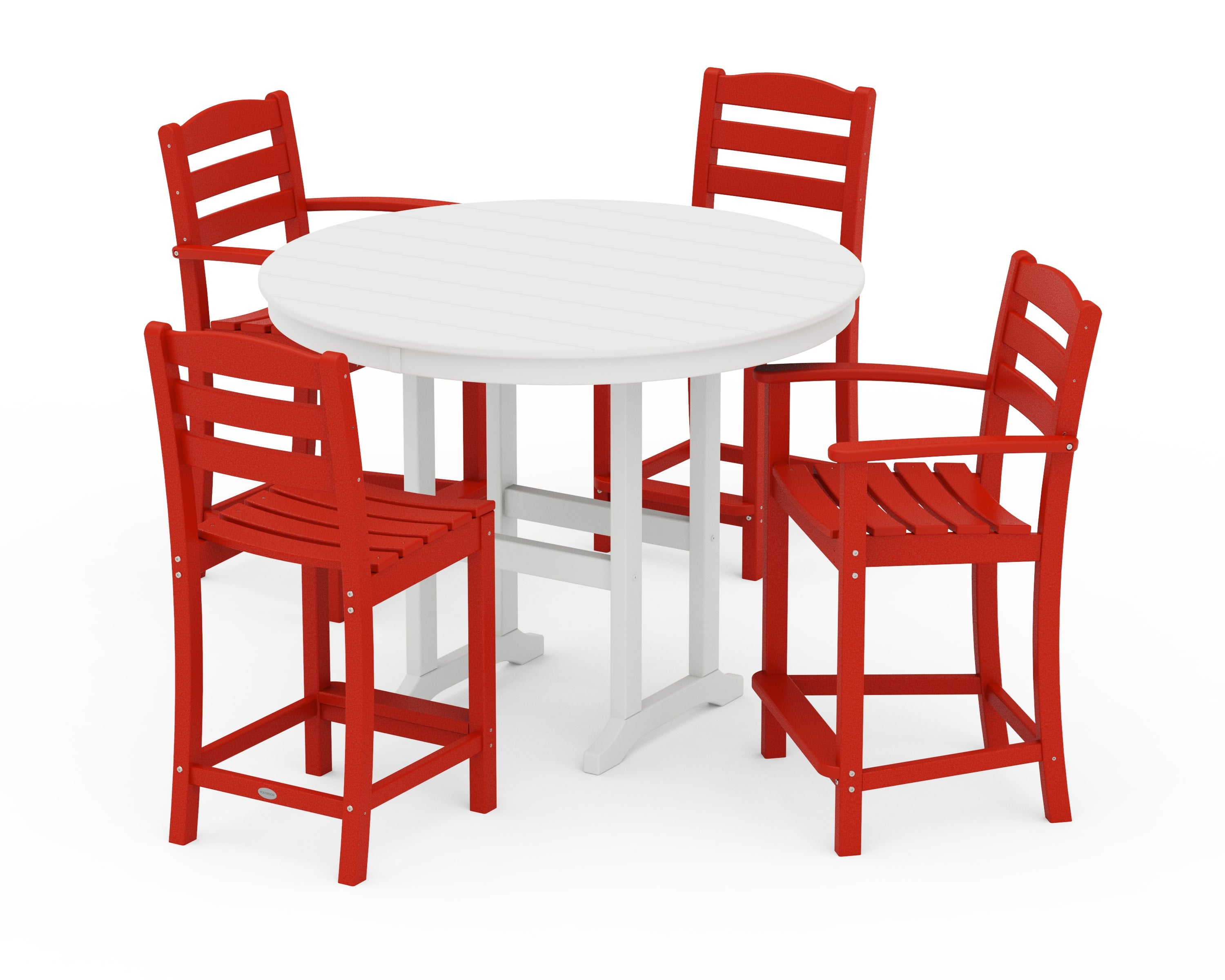 La Casa Caf 5-Piece Round Farmhouse Counter Dining Set in Sunset Red / White