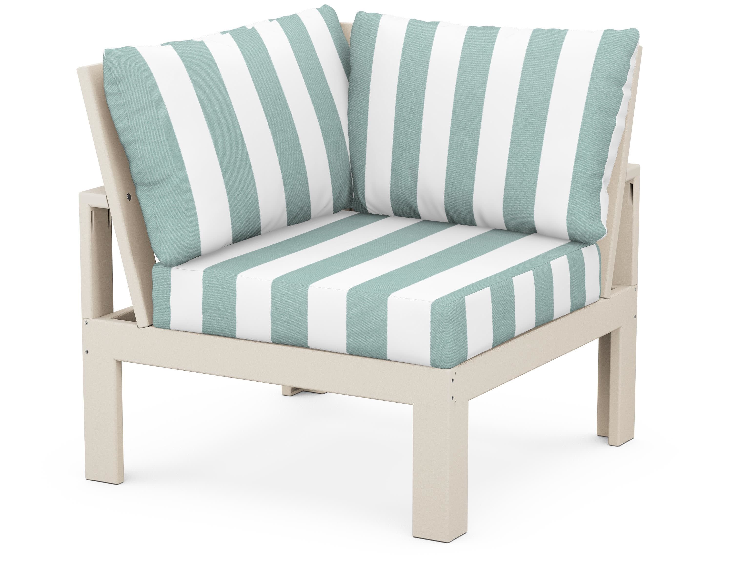 Modular Corner Chair in Sand / Cabana Stripe Glacier Spa