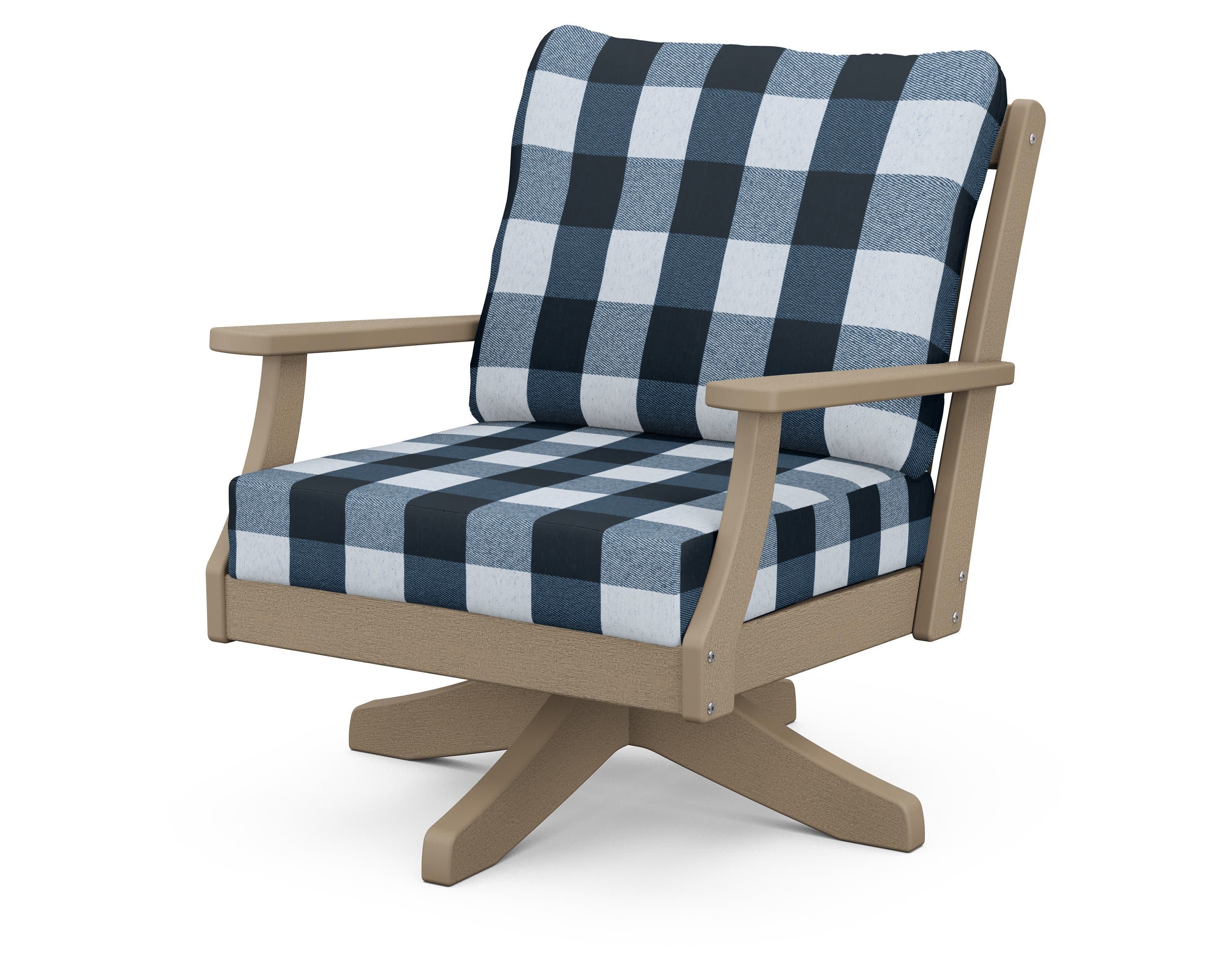 Braxton Deep Seating Swivel Chair in Vintage Sahara / Buffalo Plaid Marine Indigo