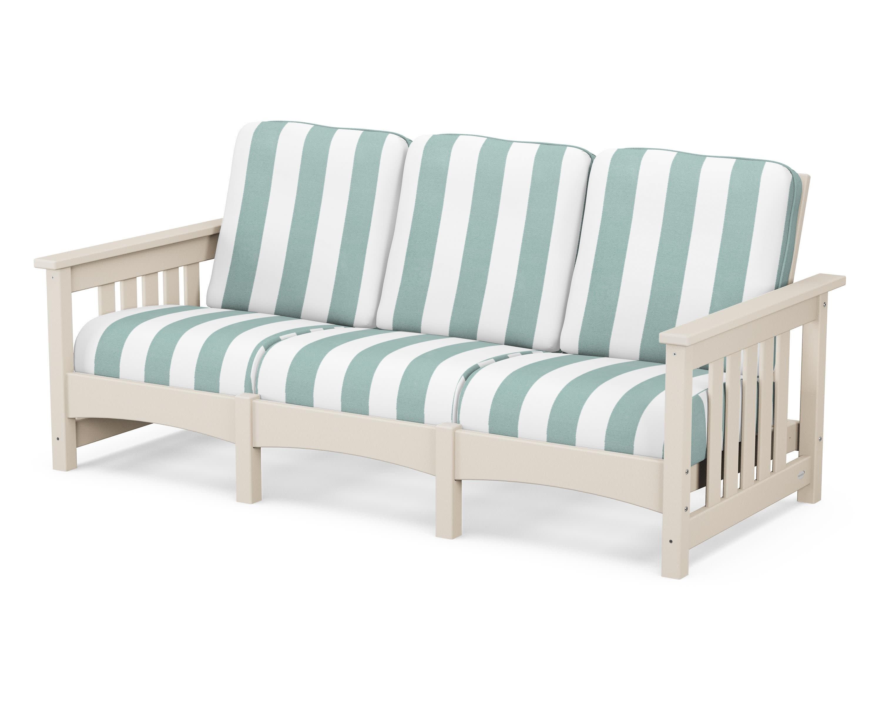 Club Mission Sofa in Sand / Cabana Stripe Glacier Spa