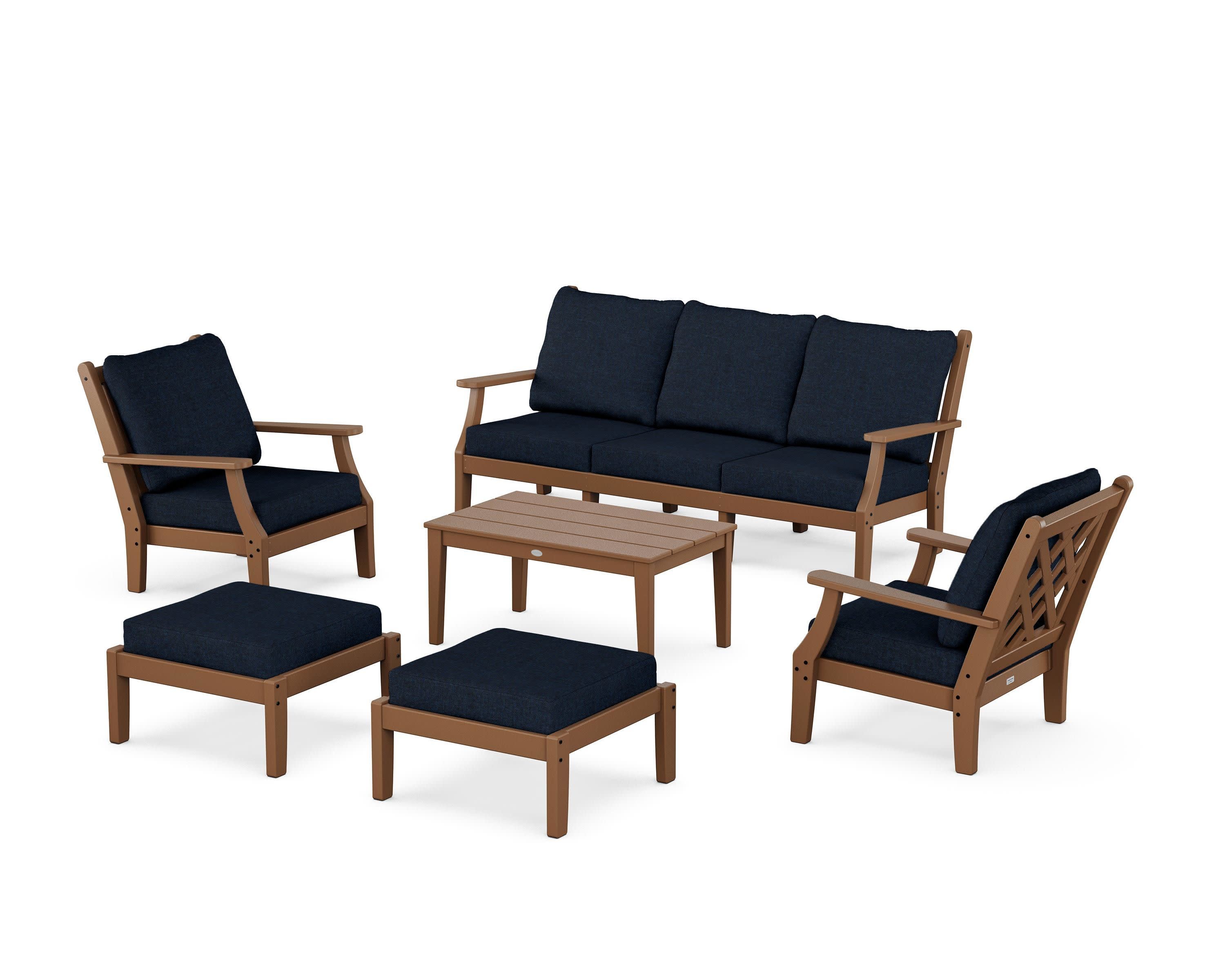 Wovendale 6-Piece Lounge Sofa Set in Teak / Marine Indigo