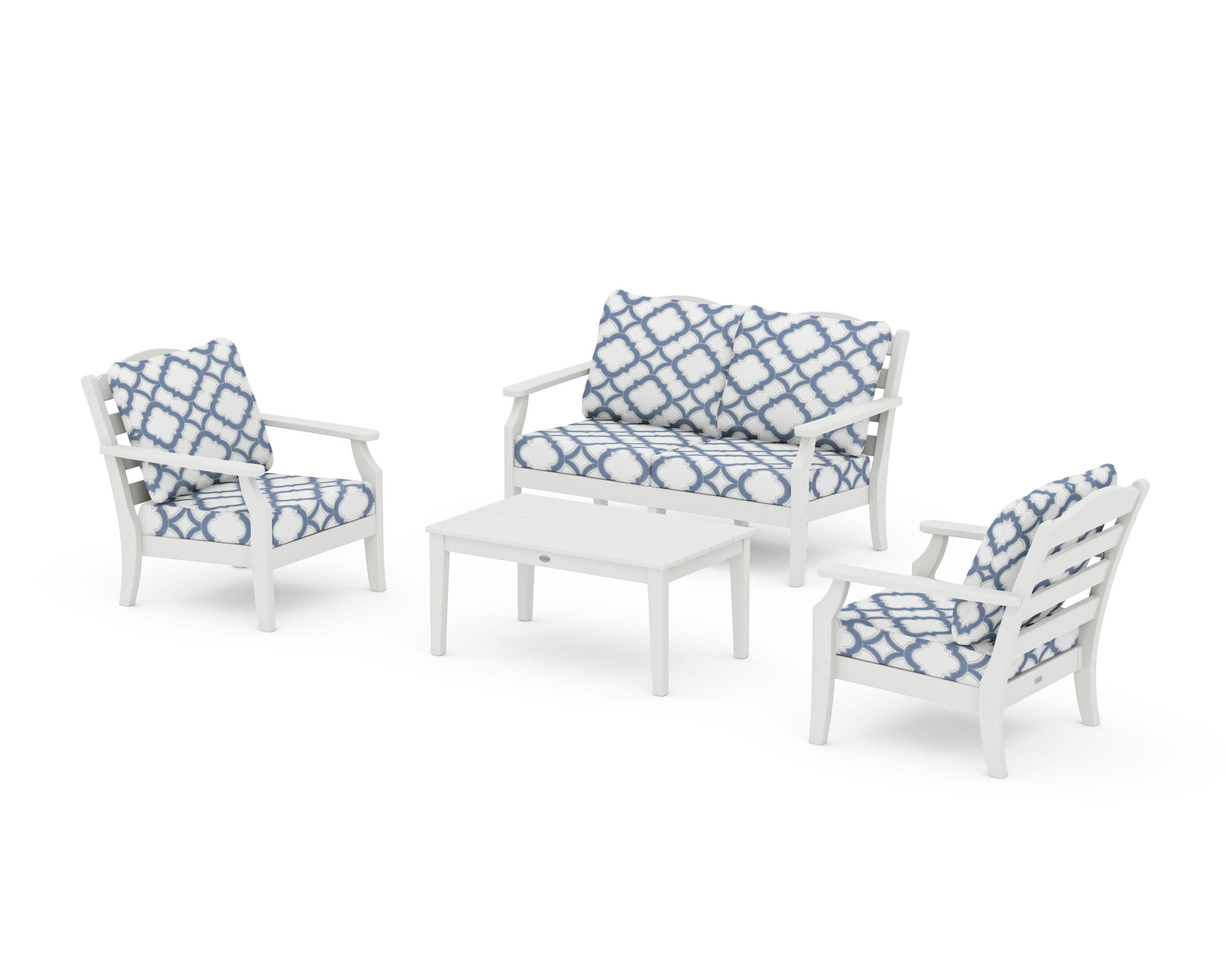 Savannah 4-Piece Deep Seating Set with Loveseat in Vintage White / Trellis Sky Blue