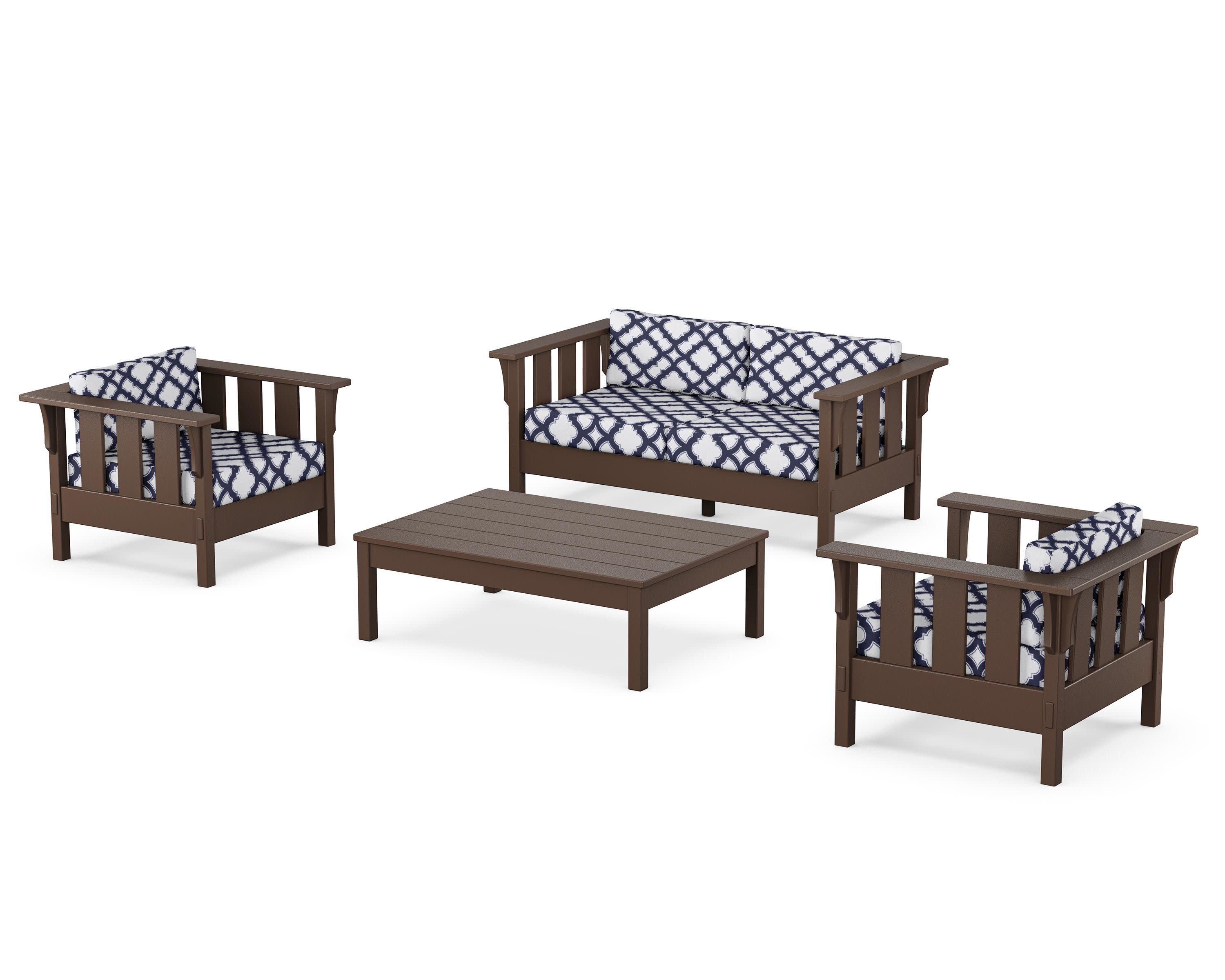 Acadia 4-Piece Deep Seating Set with Loveseat in Mahogany / Trellis Navy
