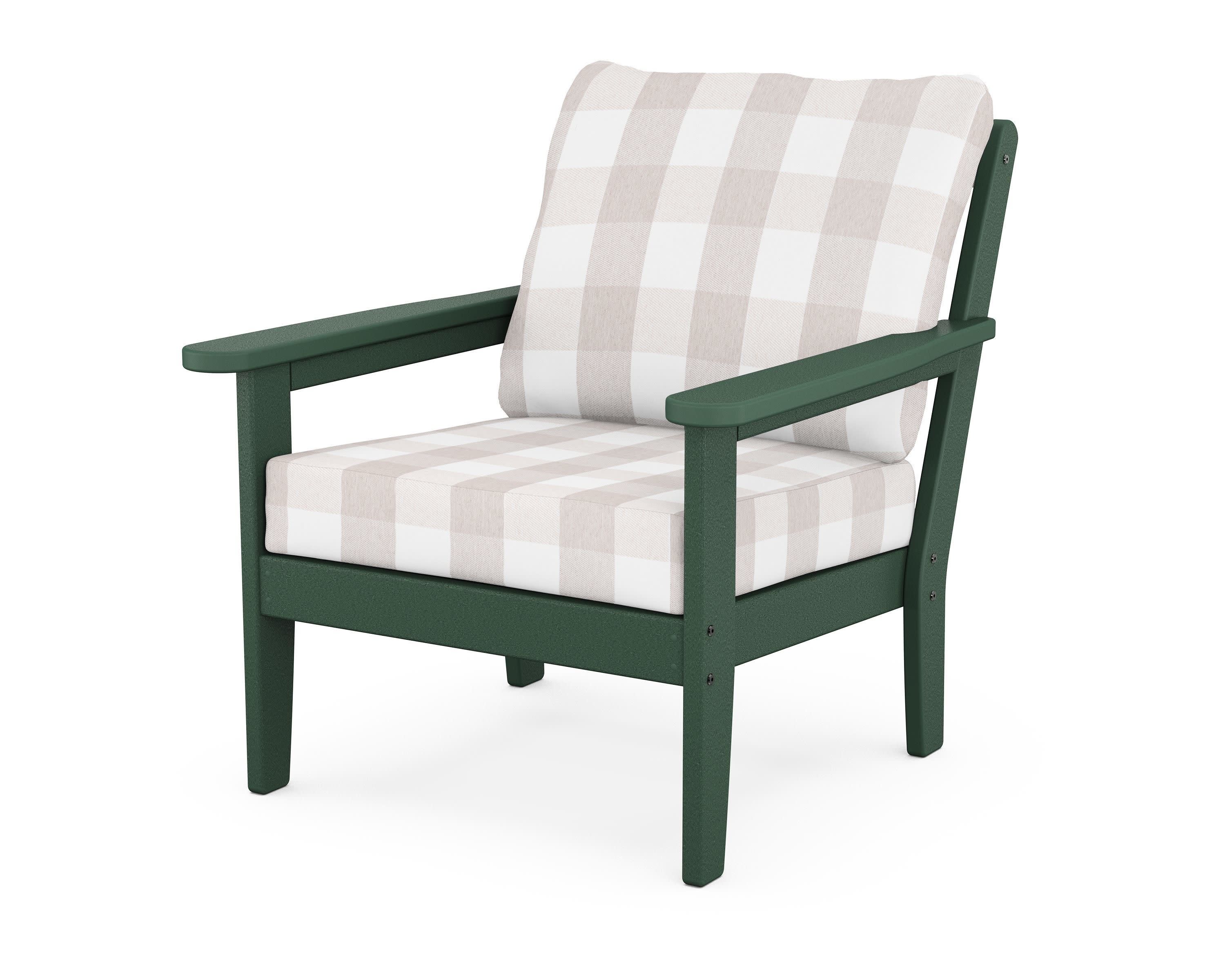 Cottage Deep Seating Chair in Green / Buffalo Plaid Dune Burlap