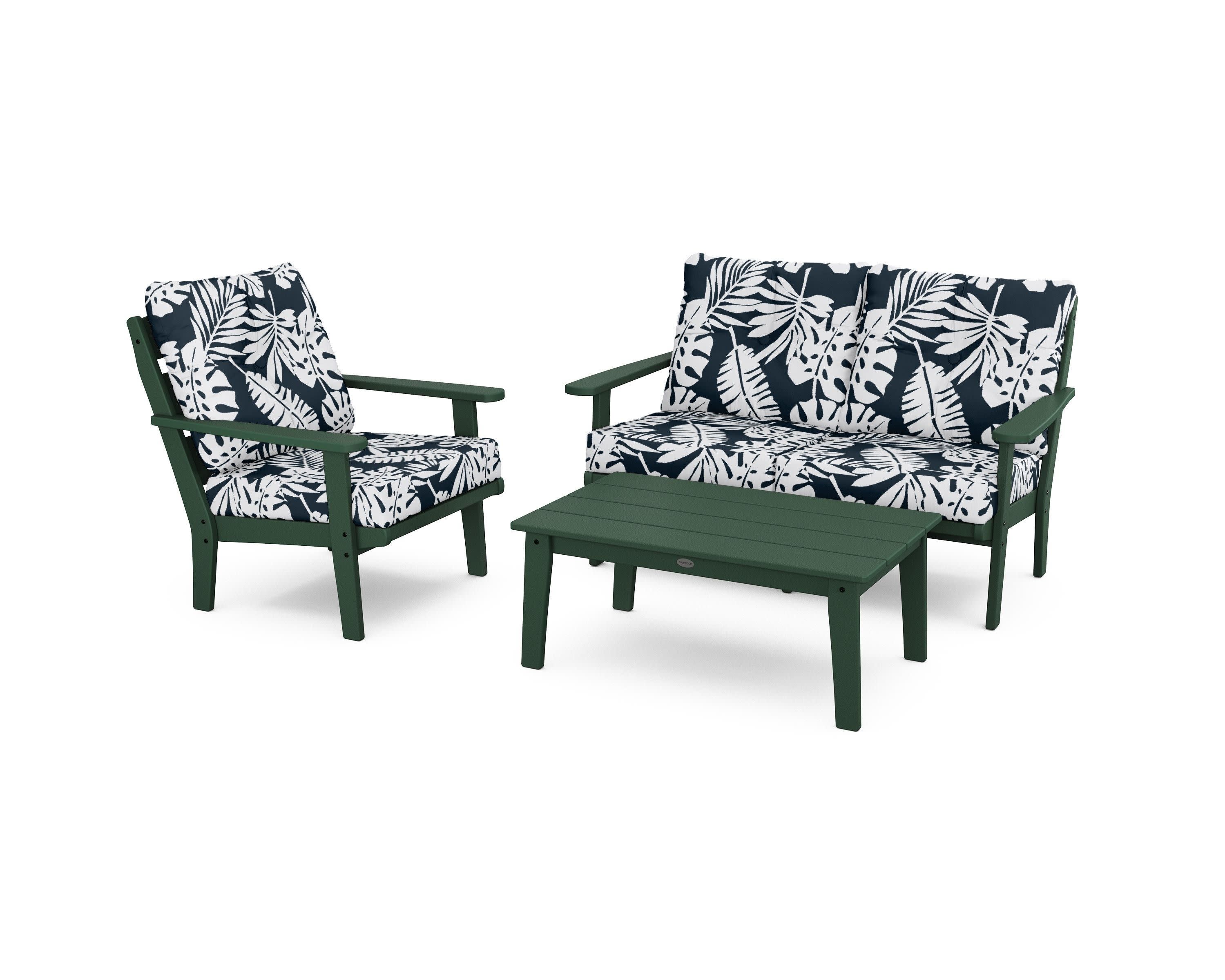Lakeside 3-Piece Deep Seating Set in Green / Leaf Marine Indigo