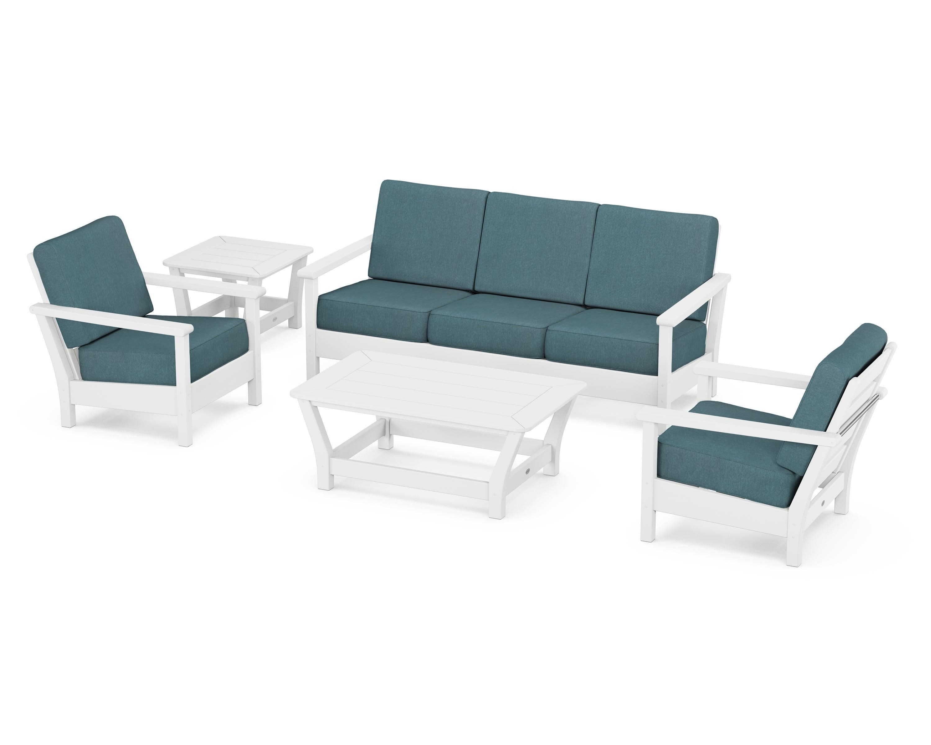 Harbour 5-Piece Deep Seating Set in White / Ocean Teal